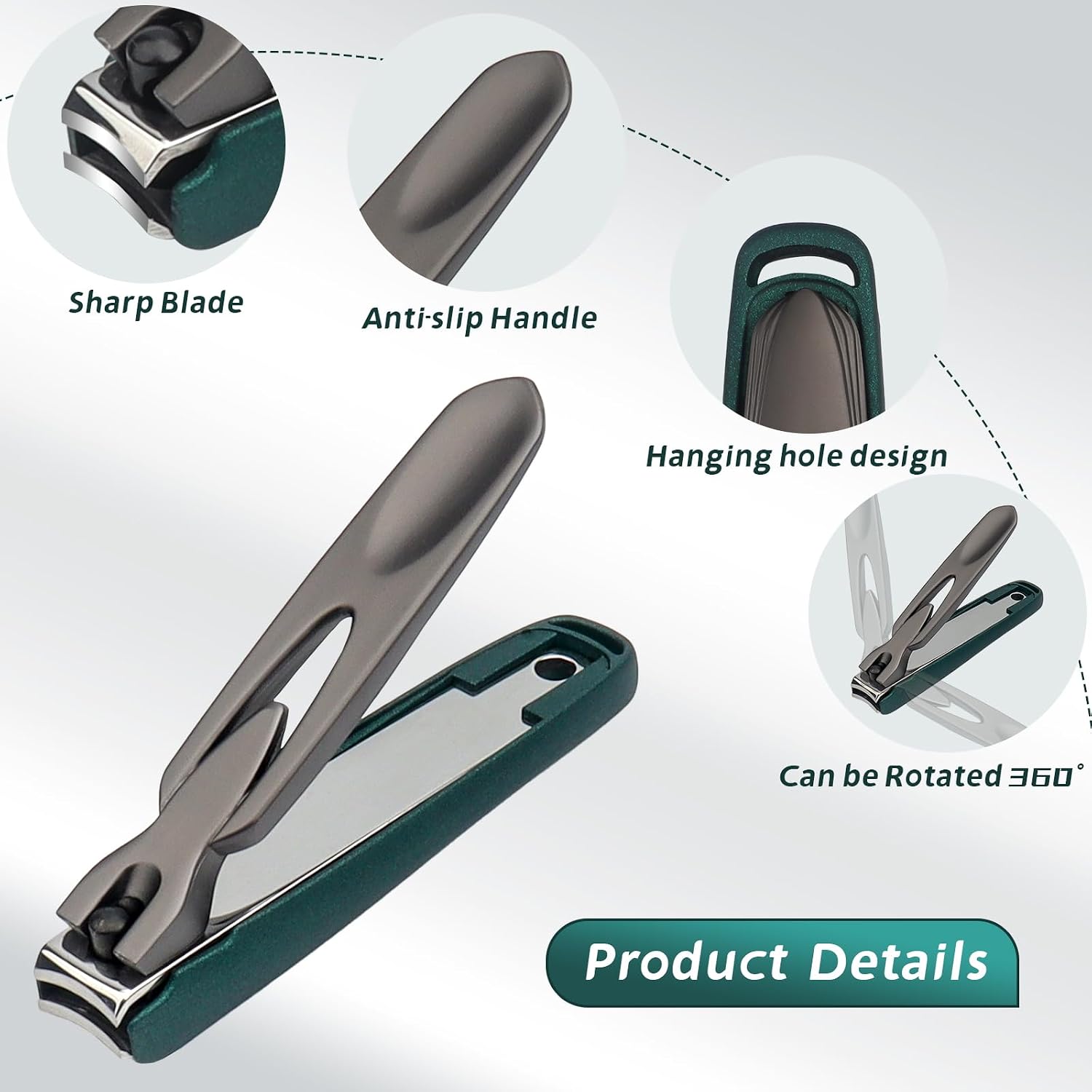 Thumbnail 3 de Roellgs Nail Clippers Set – Precision Toe Nail Clippers for Thick Nails, Durable Heavy Duty Stainless Steel Toenail Clippers (Green)