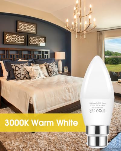 Detalle de Flaspar Bayonet LED Bulbs 60W Equivalent, B22 Candle Bulbs, Warm White, 6 Pack