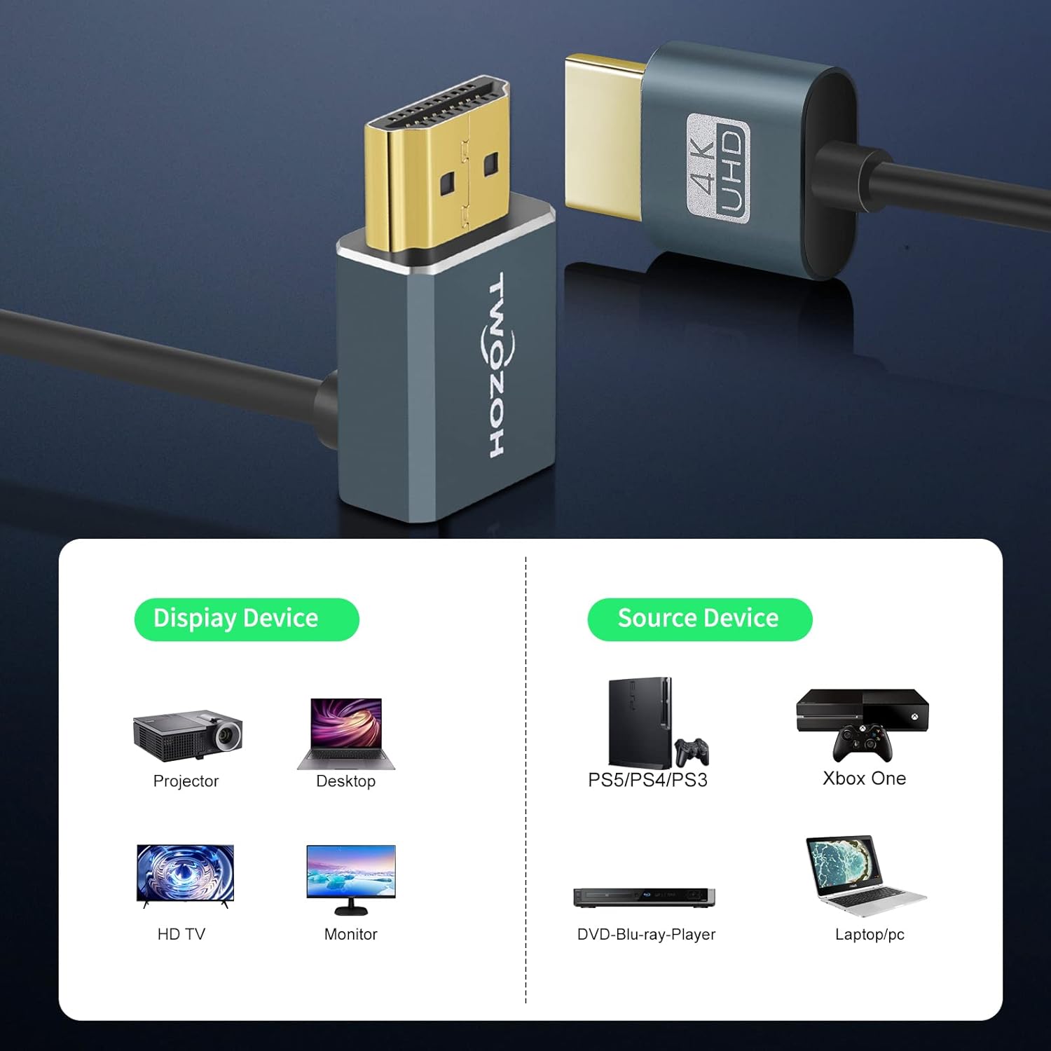 Thumbnail 4 de Twozoh Flexible HDMI Cable Up Angled 270° 2M