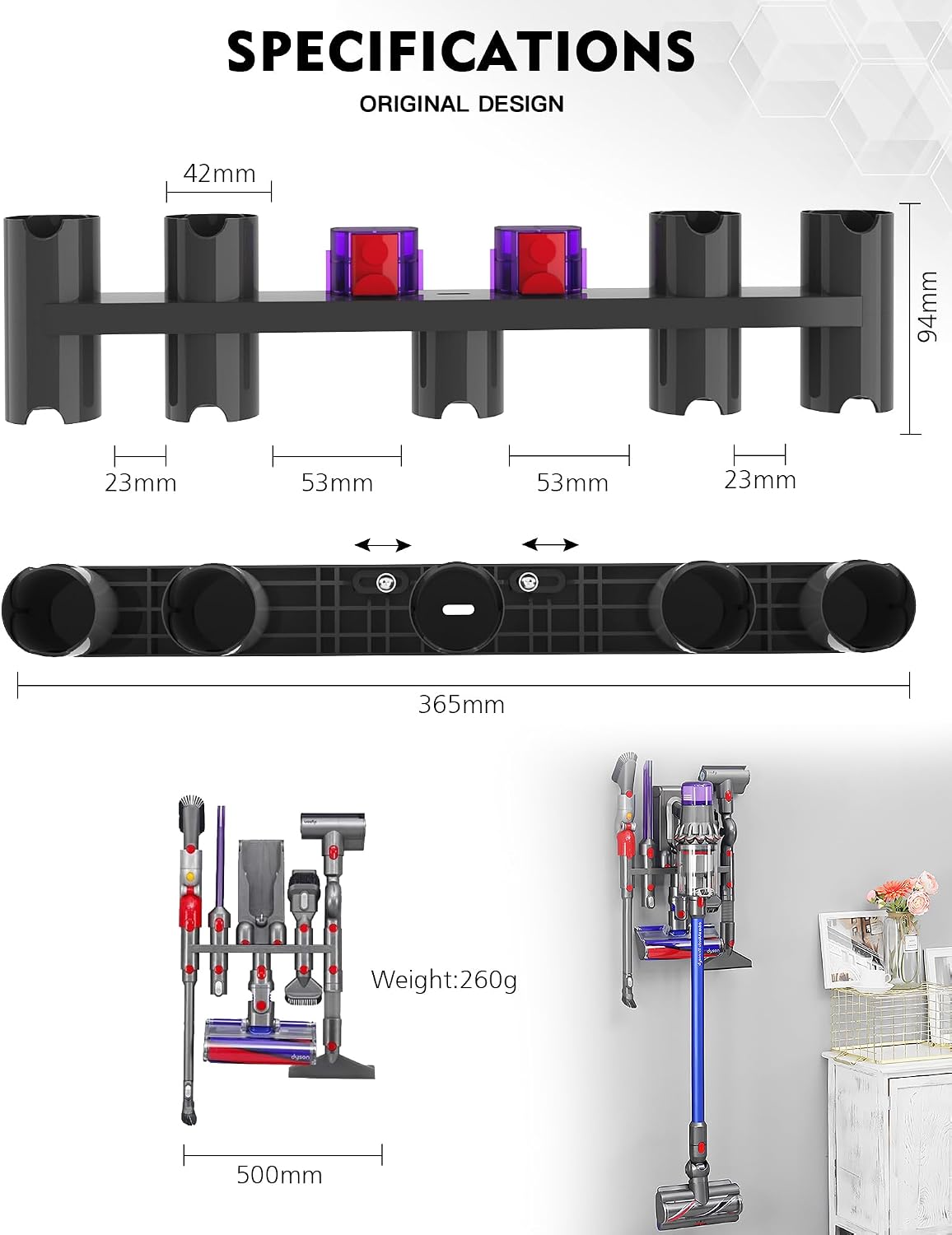 Detalle 2 de HAFOEEP 11303633 accessoirehouder voor Dyson V7–V15 met 9 opbergvakken