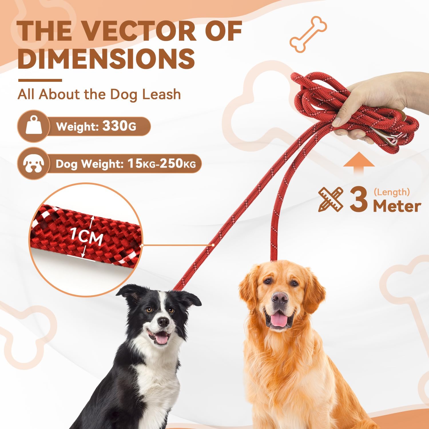 Thumbnail 6 de PETCOOZ Hundeleine 3M Verstellbare Doppelleine – Vielseitig, robust und sicher für mittelgroße bis große Hunde (20–60 kg)
