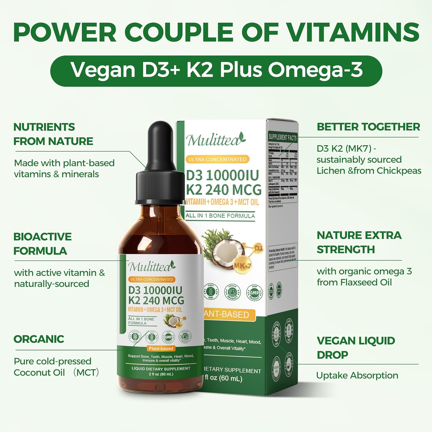 Detalle de Mulittea Vitamin D3 K2 Liquid 2 Fl Oz