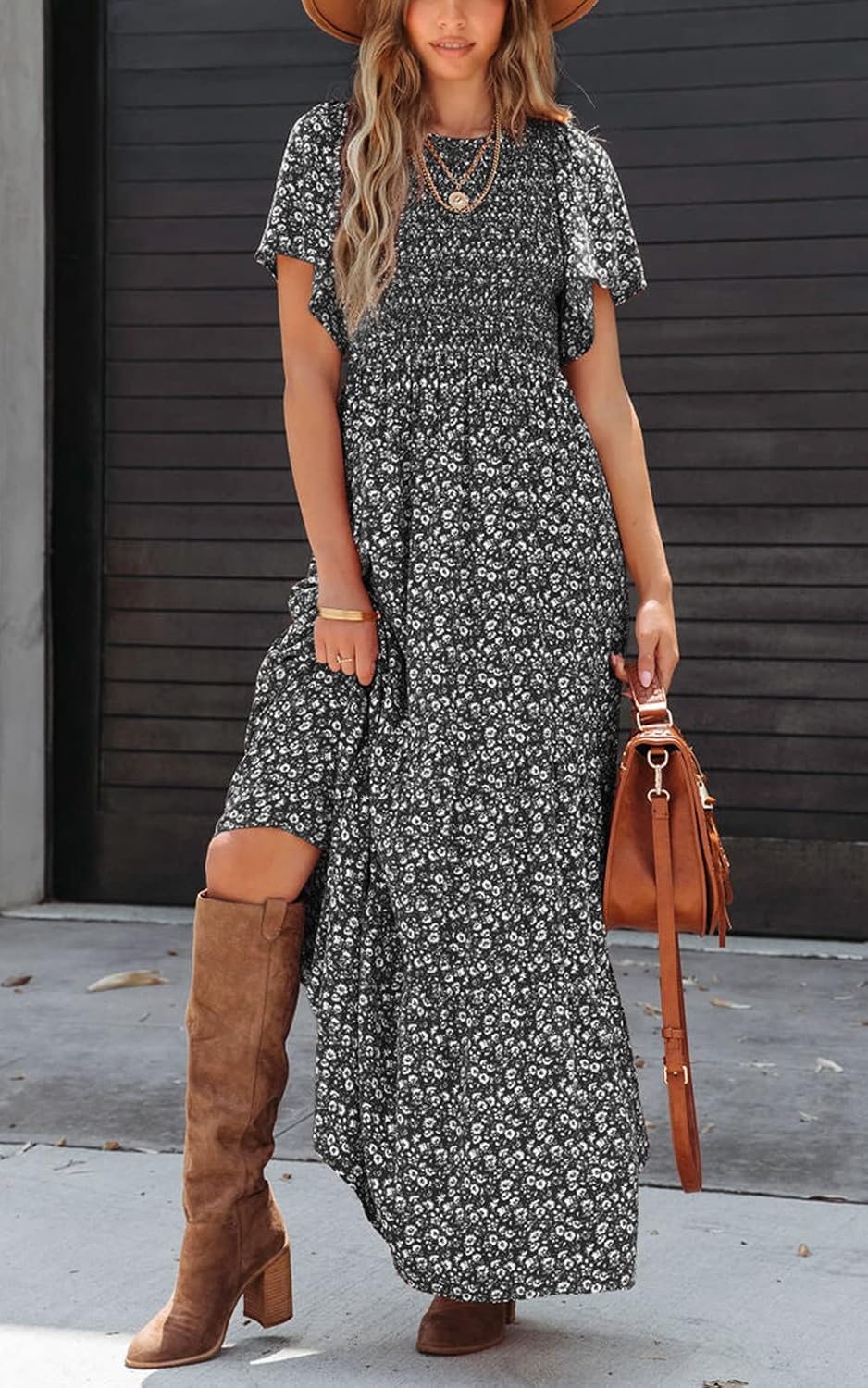 Detalle de PRETTYGARDEN Women's 2026 Summer Flutter Sleeve Floral Maxi Dress
