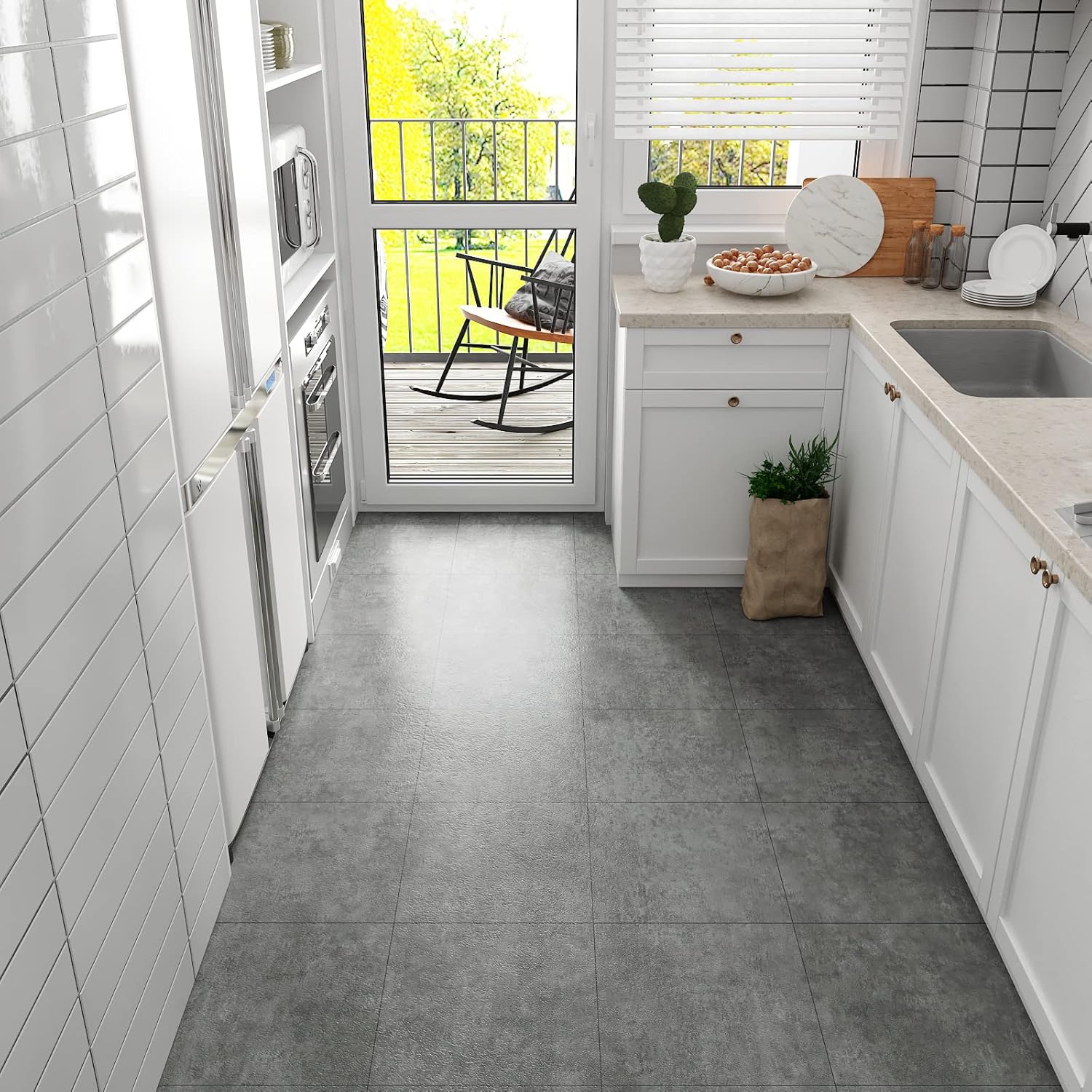 Thumbnail 2 de VEELIKE Self-Adhesive Floor Tiles: Concrete Effect Vintage Grey 30x30cm (24 Tiles)