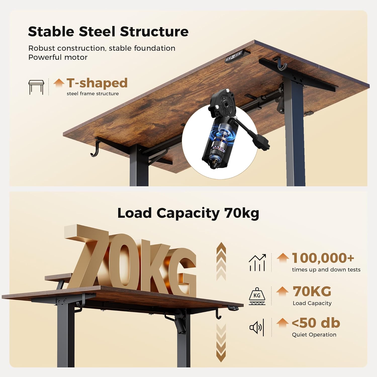 Thumbnail 4 de Agilestic Electric Standing Desk with Movable Monitor Stand (100 x 60 cm, Rustic Brown) – Two Memory Presets