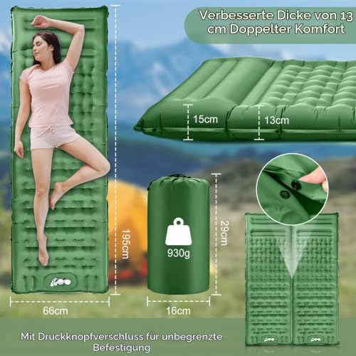 Detalle 2 de BIAOQINBO Verbessertes Luftmatratze für Outdoor – 13 cm Dicke, integrierte Pumpe und Kissen, 260 kg Tragfähigkeit