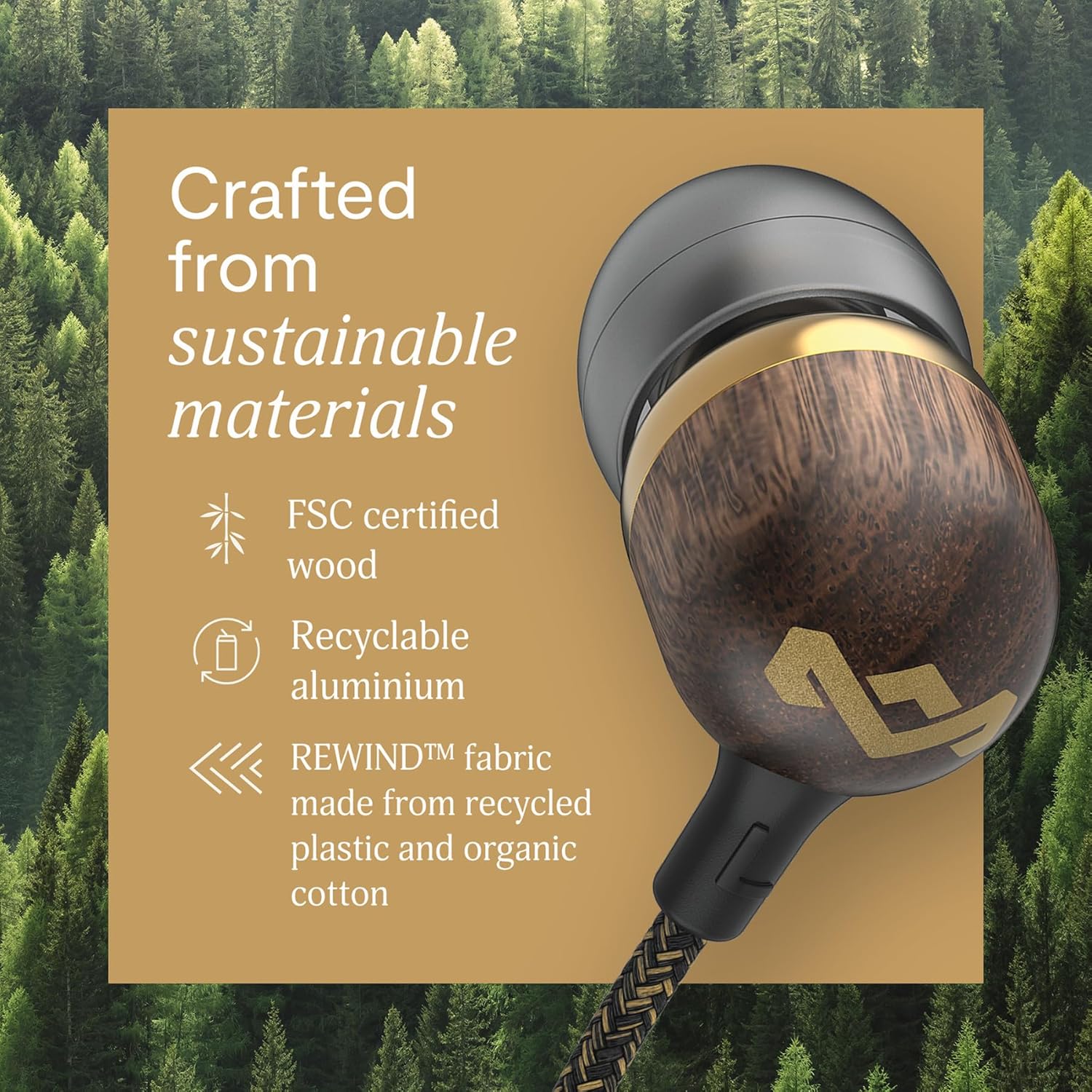 Thumbnail 4 de Marley House of Smile Jamaica USB-C kabelgebundene In-Ear-Kopfhörer mit 9,2-mm-Treibern & Mikrofon (Brass)