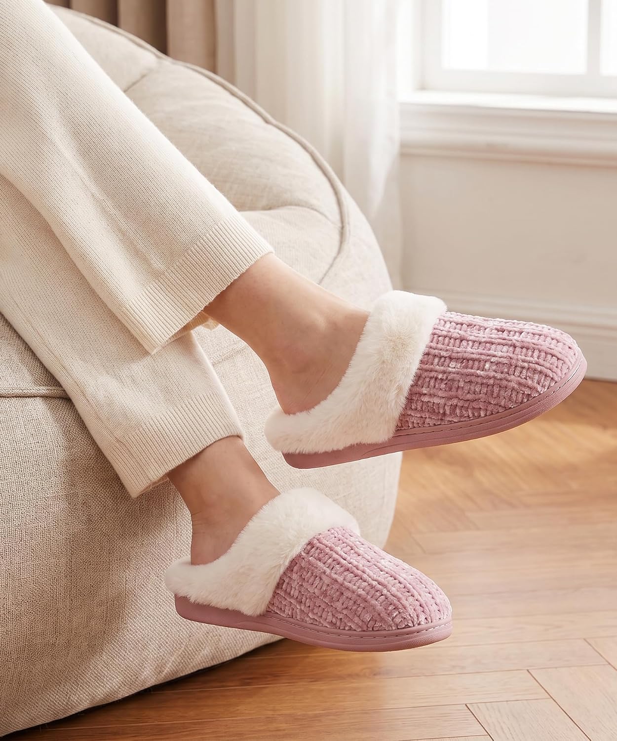 Detalle 2 de Evshine Warm Knit House Slippers for Women with Memory Foam and Plush Lining