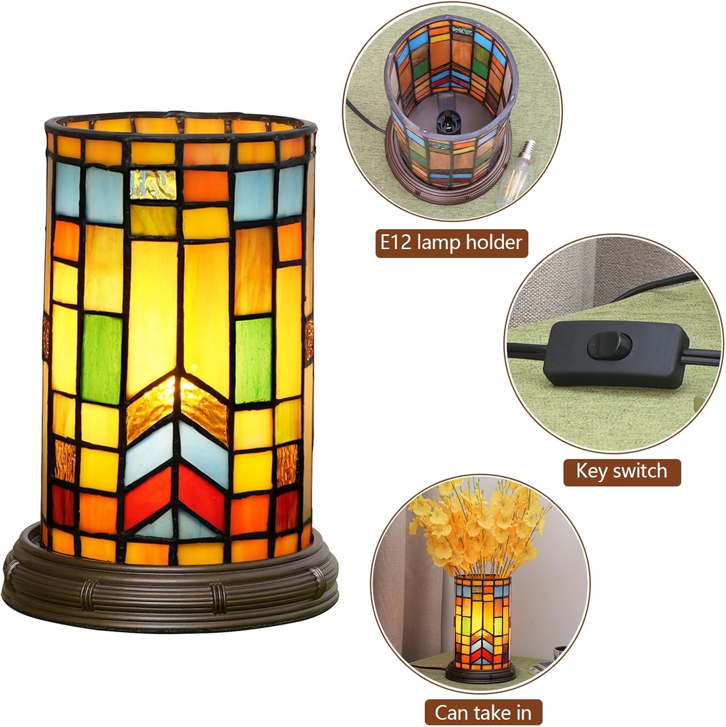 Thumbnail 3 de Blivuself Tiffany Style Stained Glass Cylinder Desk Lamp