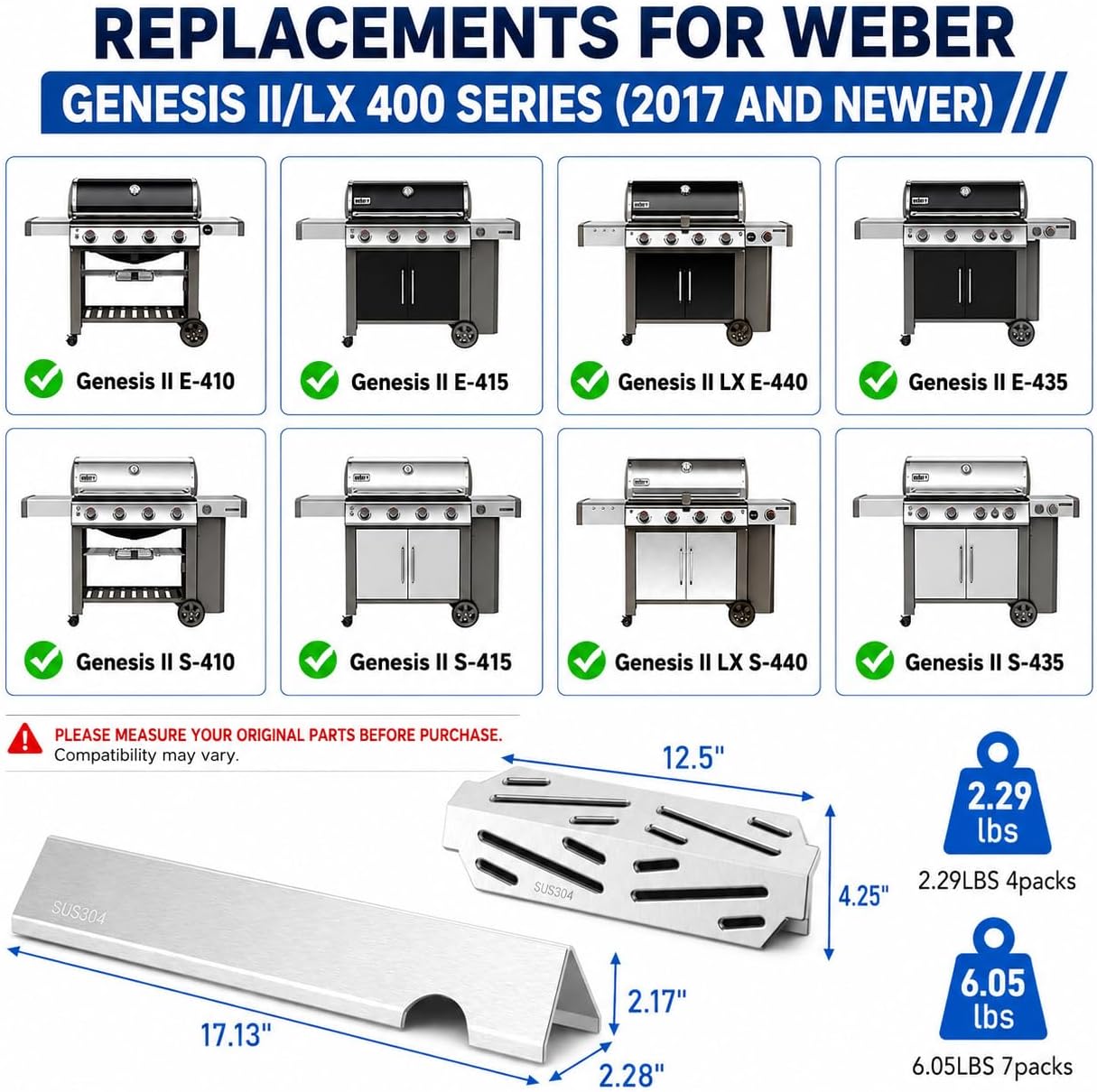Detalle 2 de Uniflasy Flavorizer Bars for Weber Genesis II 400 Series, 17-Gauge Stainless Steel
