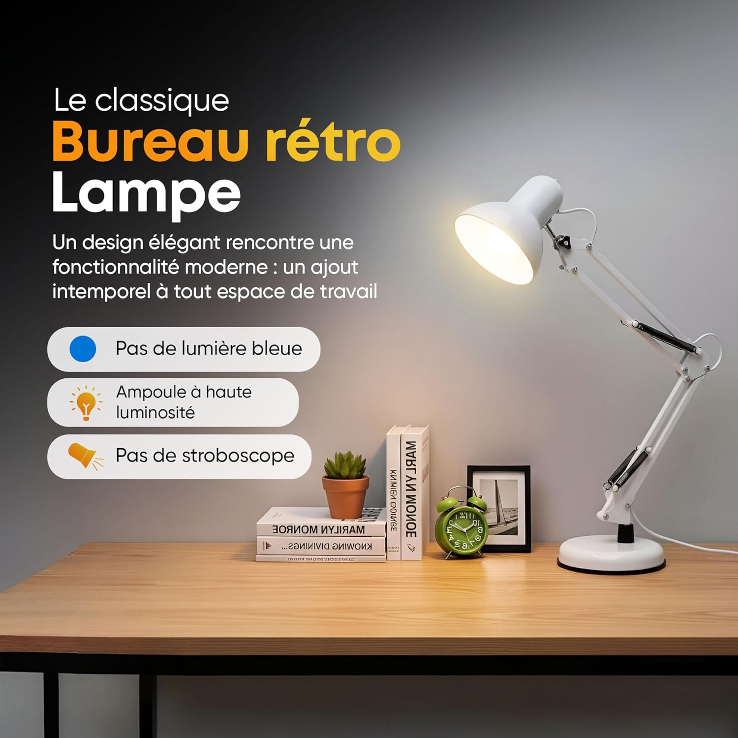 Thumbnail 3 de GOODS+GADGETS Lampe de travail rétro à bras articulé en métal (ampoule LED E27 offerte)