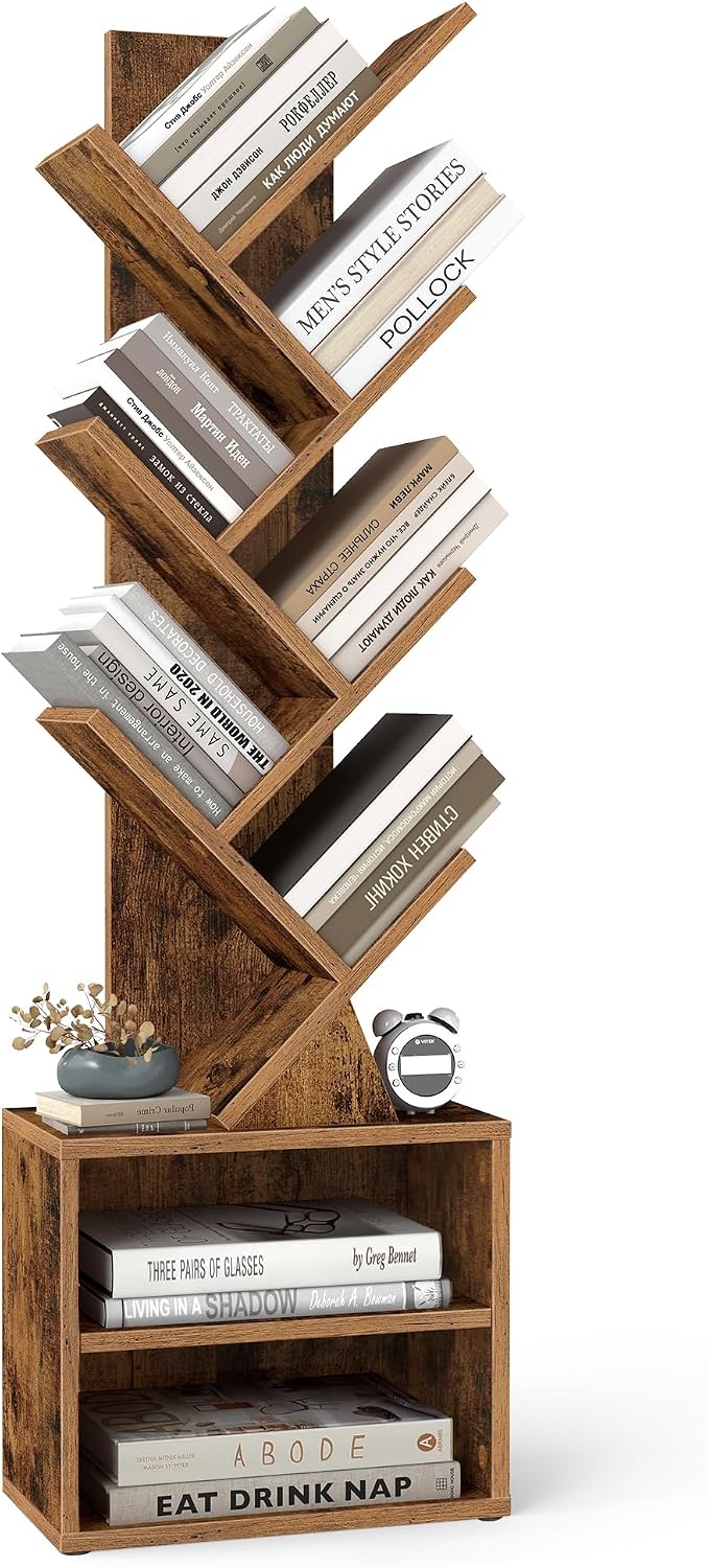 Detalle de VASAGLE CUSTOS Collection Tree-Shaped Bookcase, 2 Shelves, Vintage Brown