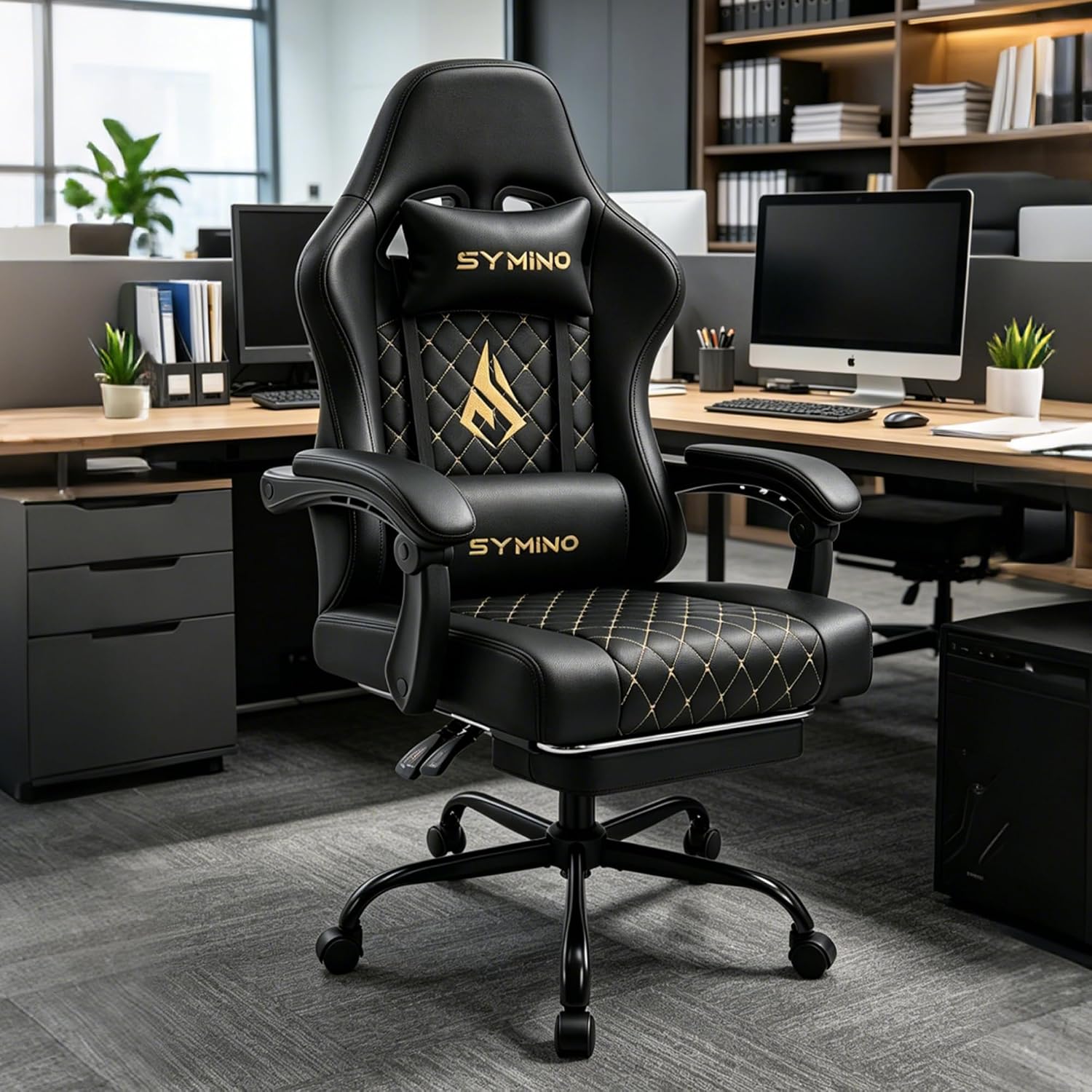 Detalle 2 de Symino FZ-01Black – ergonomiczny fotel gamingowy z podnóżkiem i regulowanym oparciem