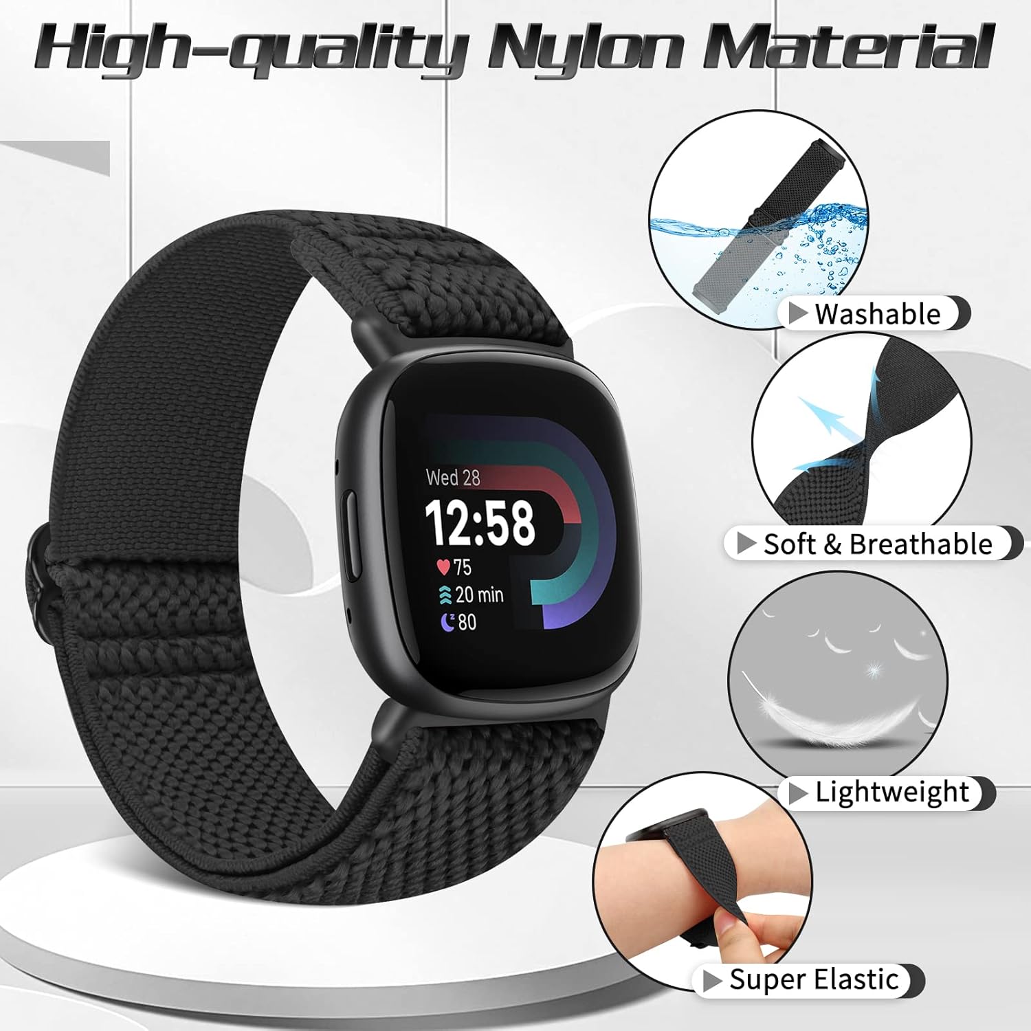 Thumbnail 2 de Tiptops 5 Pack Straps: Nylon Loop bands for Fitbit Versa 3/4 and Sense 2