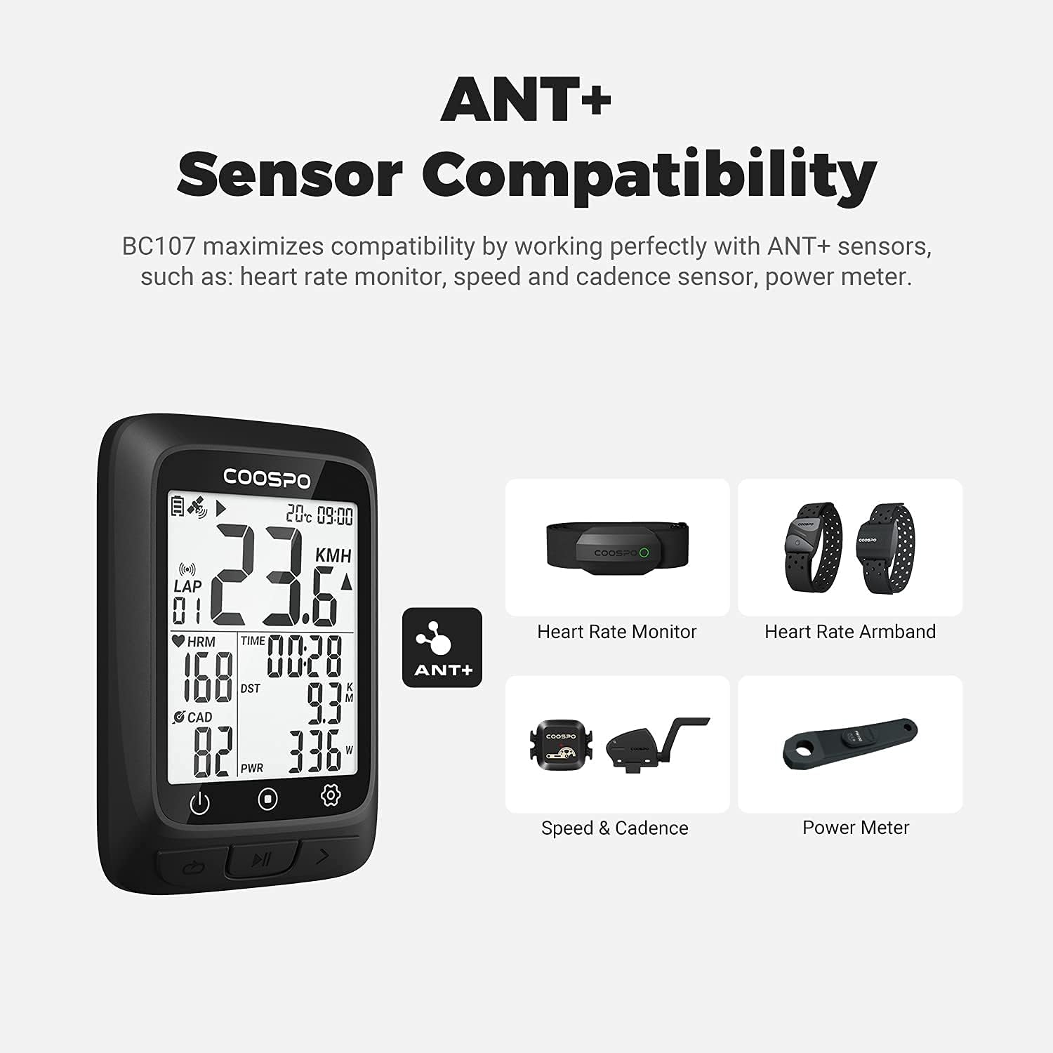 Thumbnail 2 de COOSPO Bike Computer BC107: GPS, ANT+ Compatibility and 2.4" Auto-Backlit Display