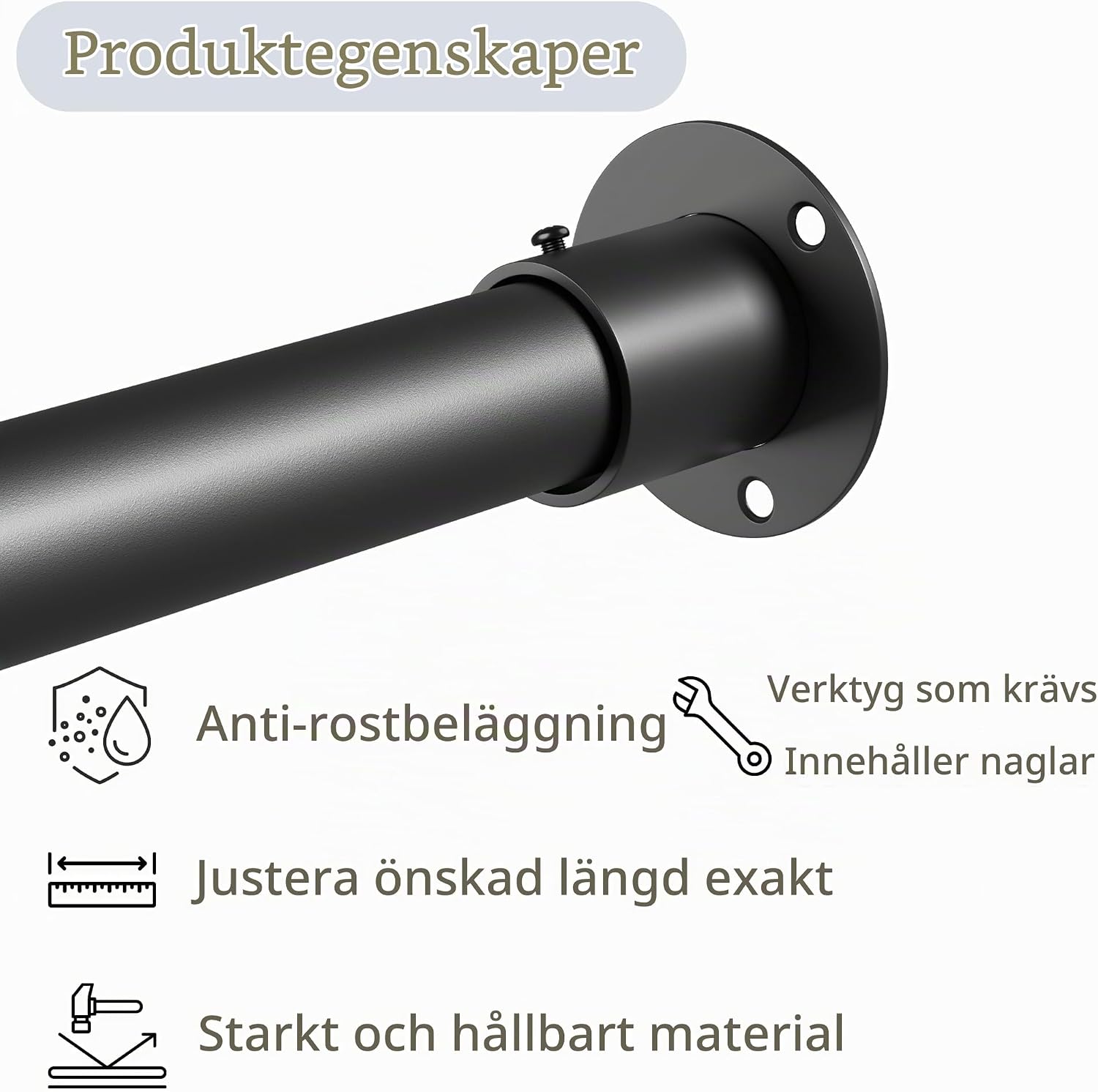 Detalle 2 de Venwemong utdragbar klädstång 110–270 cm i svart metall, Ø 32 mm