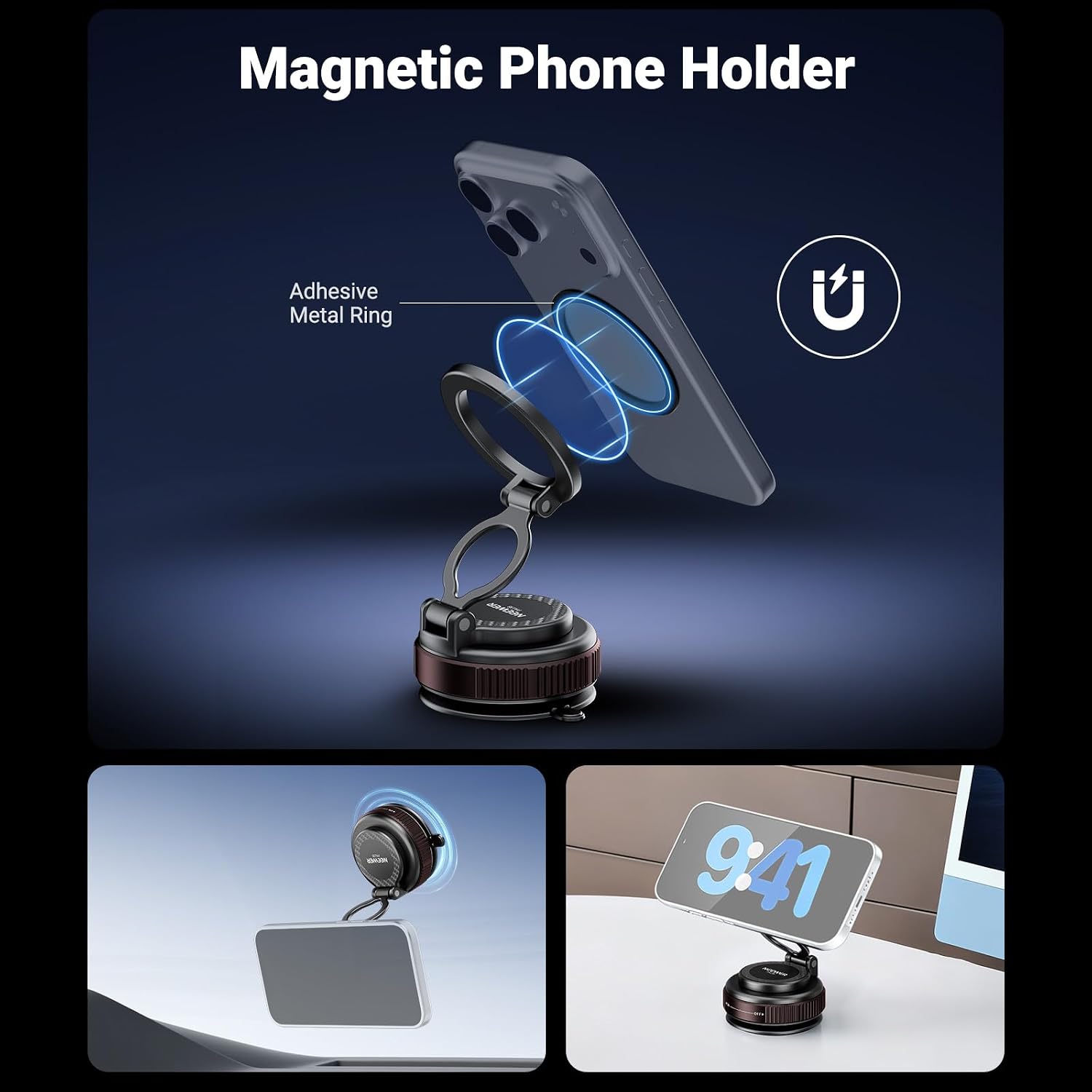 Detalle de NEEWER PA138 Vacuum Suction Cup Magnetic Phone Holder Stand with 360° rotation (MagSafe compatible)
