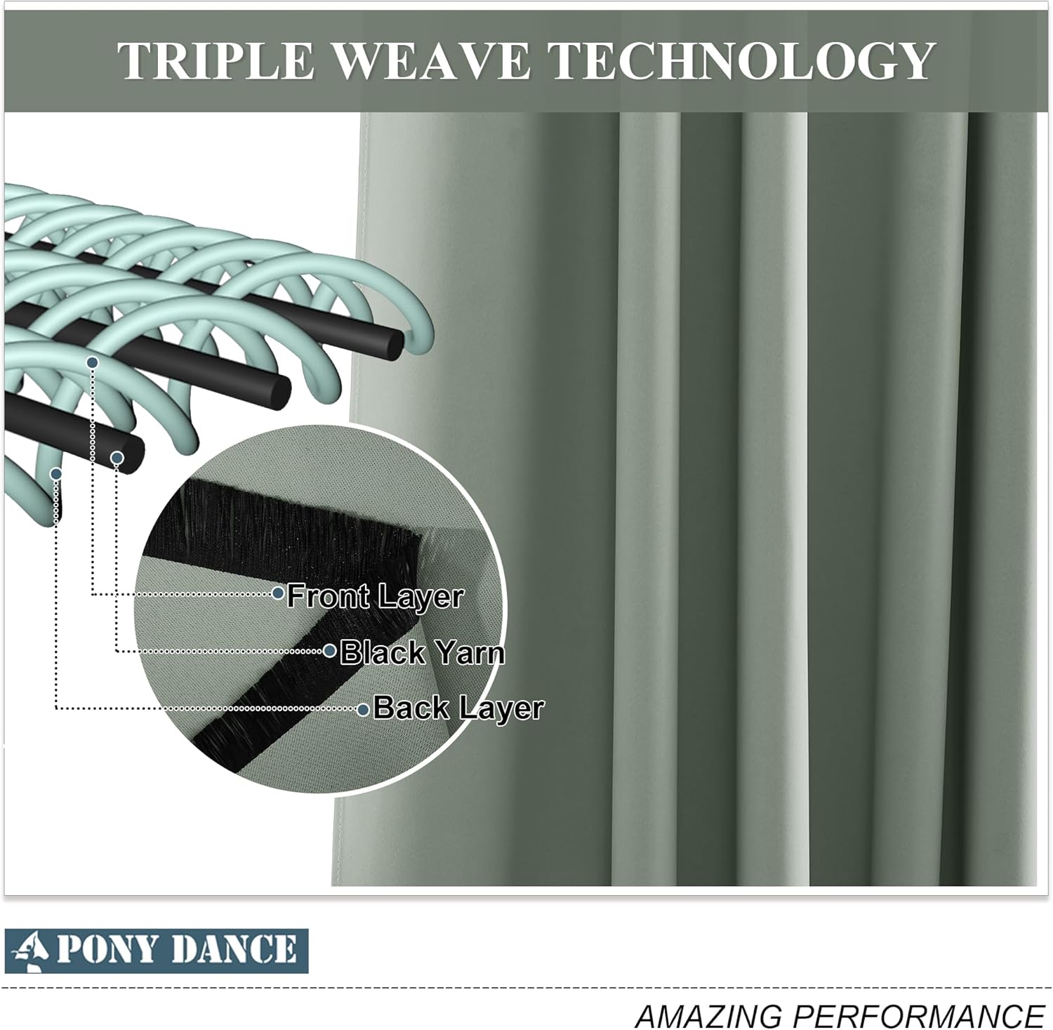 Thumbnail 6 de PONY DANCE Gardinen mit Kräuselband 2er-Set H 245 x B 140 cm Salbeigrün blickdicht verdunkelnd (Thermogardinen)