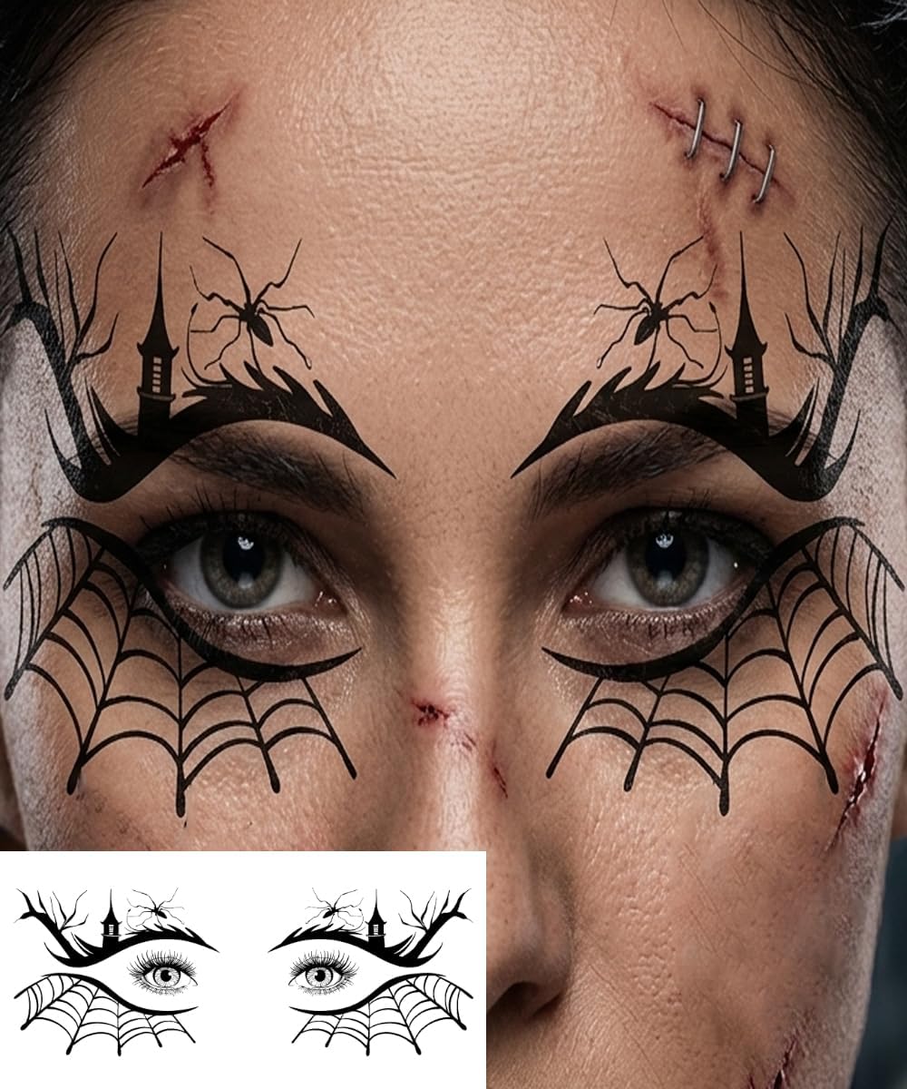 Thumbnail 5 de BG9D tijdelijke Halloween-oogtattoos, 10 vellen met zwarte gothicmotieven