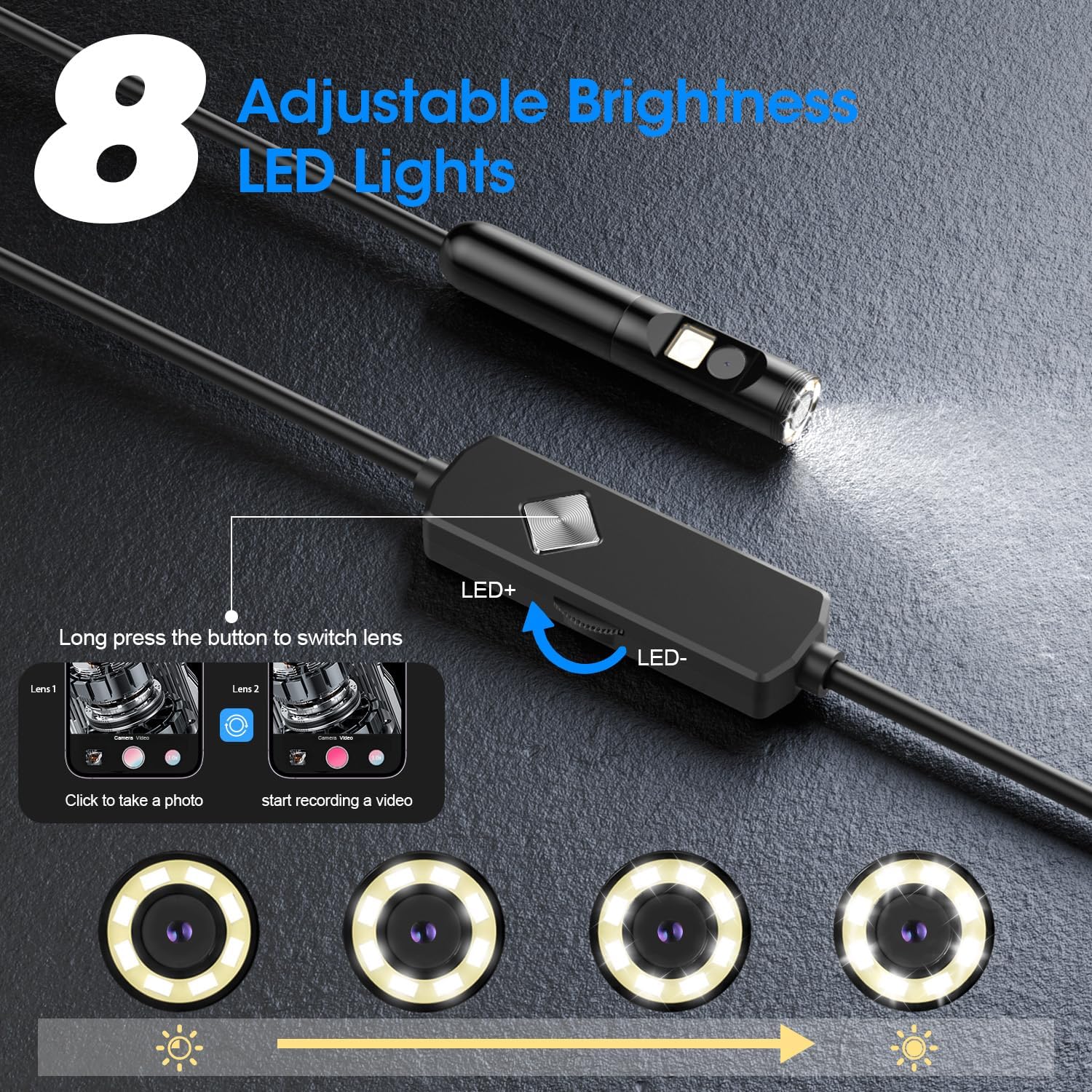 Thumbnail 2 de PAPIBLU Dual Lens Endoscope Inspection Camera (5m) with Semi-Rigid Snake Cable