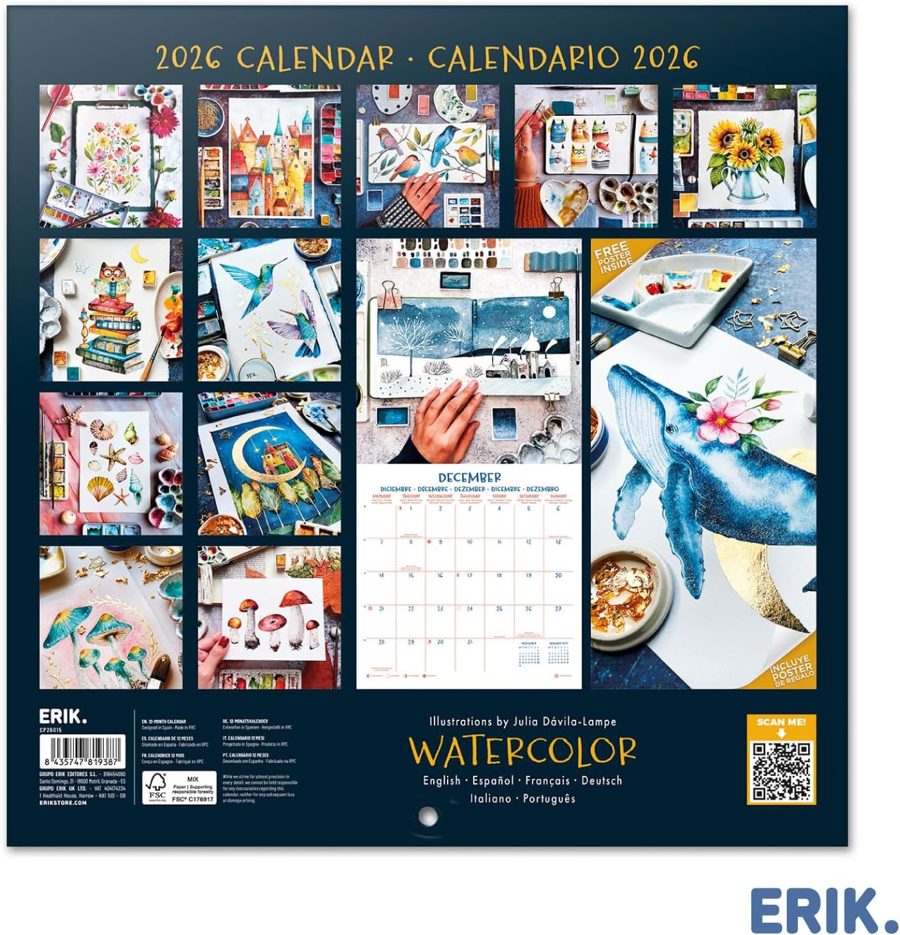 Detalle 2 de Grupo Erik Calendario 2026 da Muro Acquerello 30x30 cm