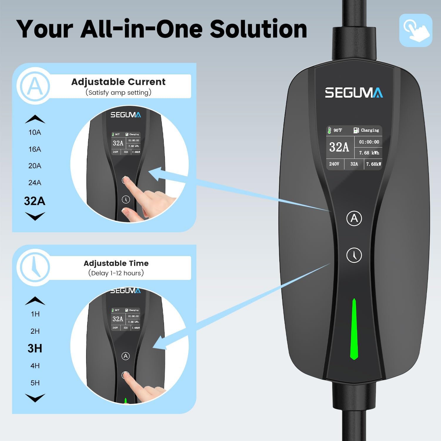 Thumbnail 1 de Level 2 EV Charger for Tesla with 7.68kW, 32A, NACS and 23ft Cable (Black)