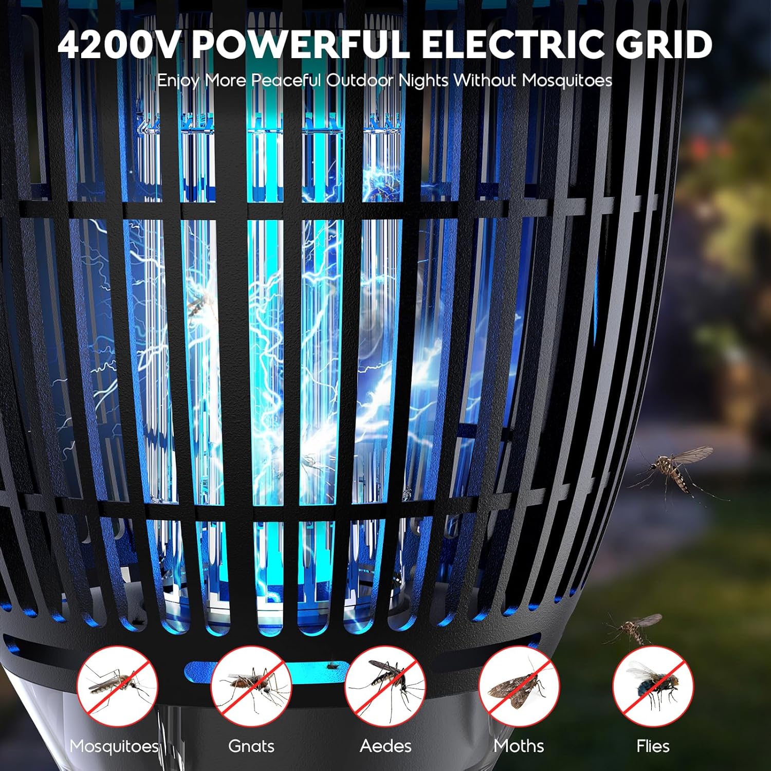 Thumbnail 3 de Solar Bug Zapper Outdoor: 4200V 3-in-1 Mosquito Zapper with Flame Light, RGB Projector, and Solar/USB Power