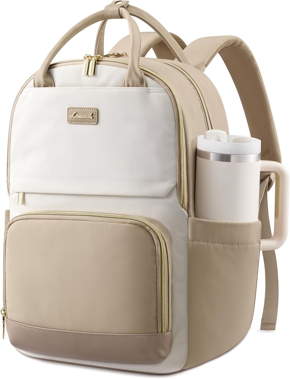 Detalle de LOVEVOOK Rucksack Damen 15,6 Zoll Khaki Beige