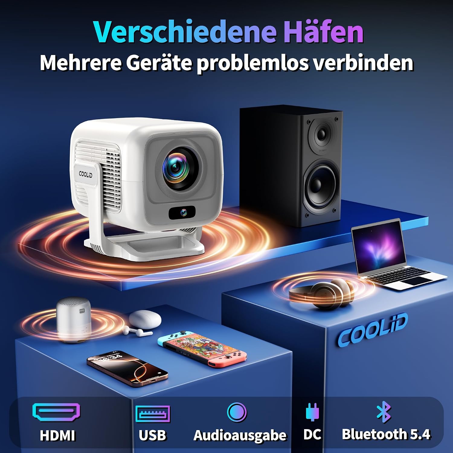 Thumbnail 6 de [Autofokus & 2026 Upgraded] Mini Beamer 4K/Full-HD 1080p mit WiFi 6 und BT 5.4, Autofokus & Trapezkorrektur, TV Stick/USB/Laptop/PC, weiß