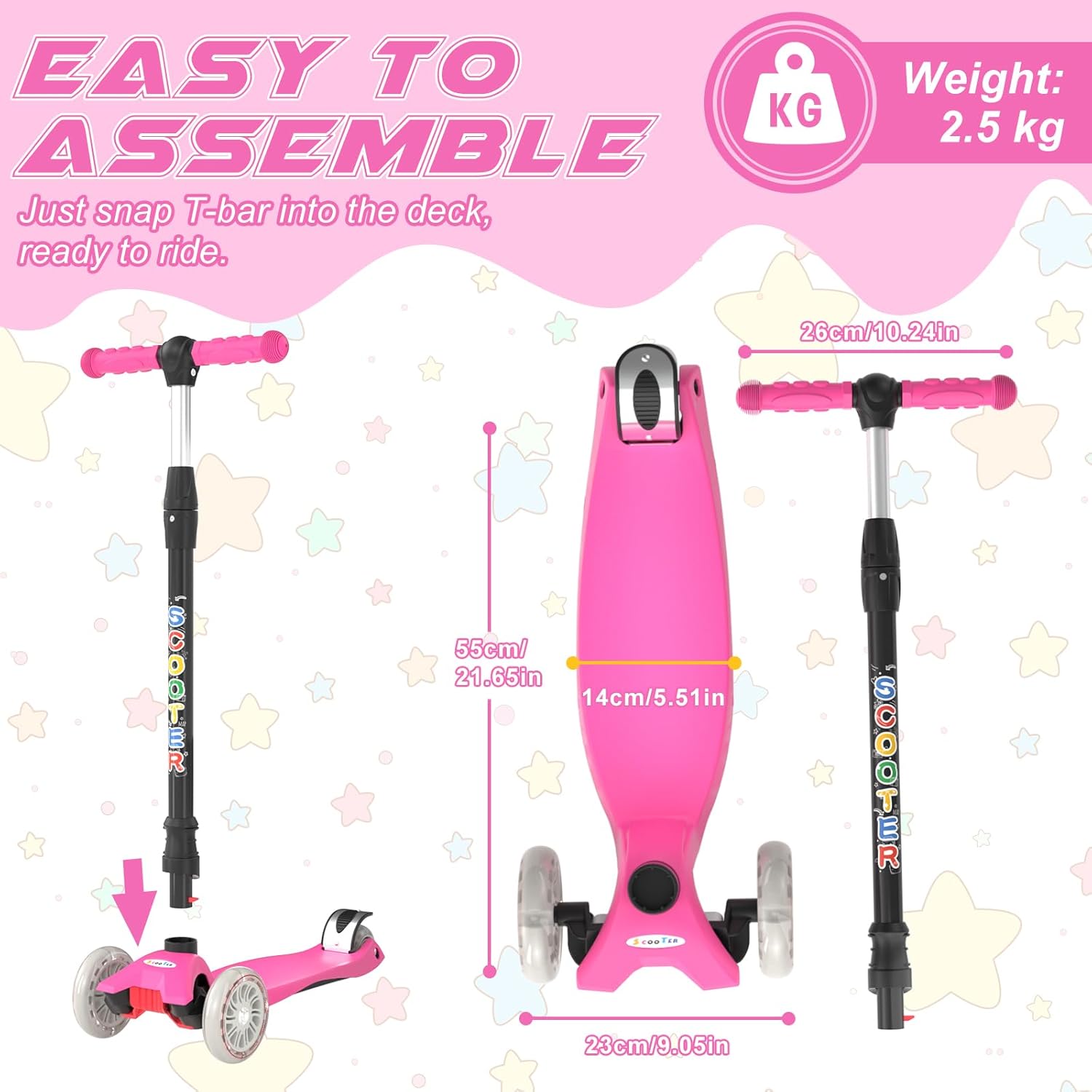 Thumbnail 5 de KORIMEFA 3 Wheel Kids Scooter (Age 3-12) with Adjustable Height, Light-up Wheels and Lean-to-Steer