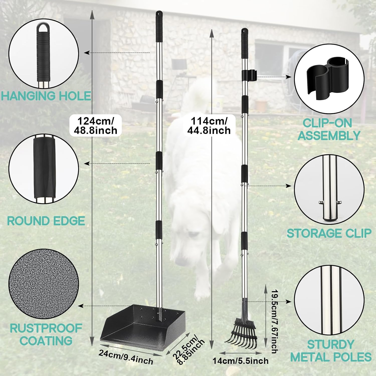 Detalle de Bamda Pooper Scooper with Extra Long Adjustable Handle and Large Tray for Dogs of All Sizes
