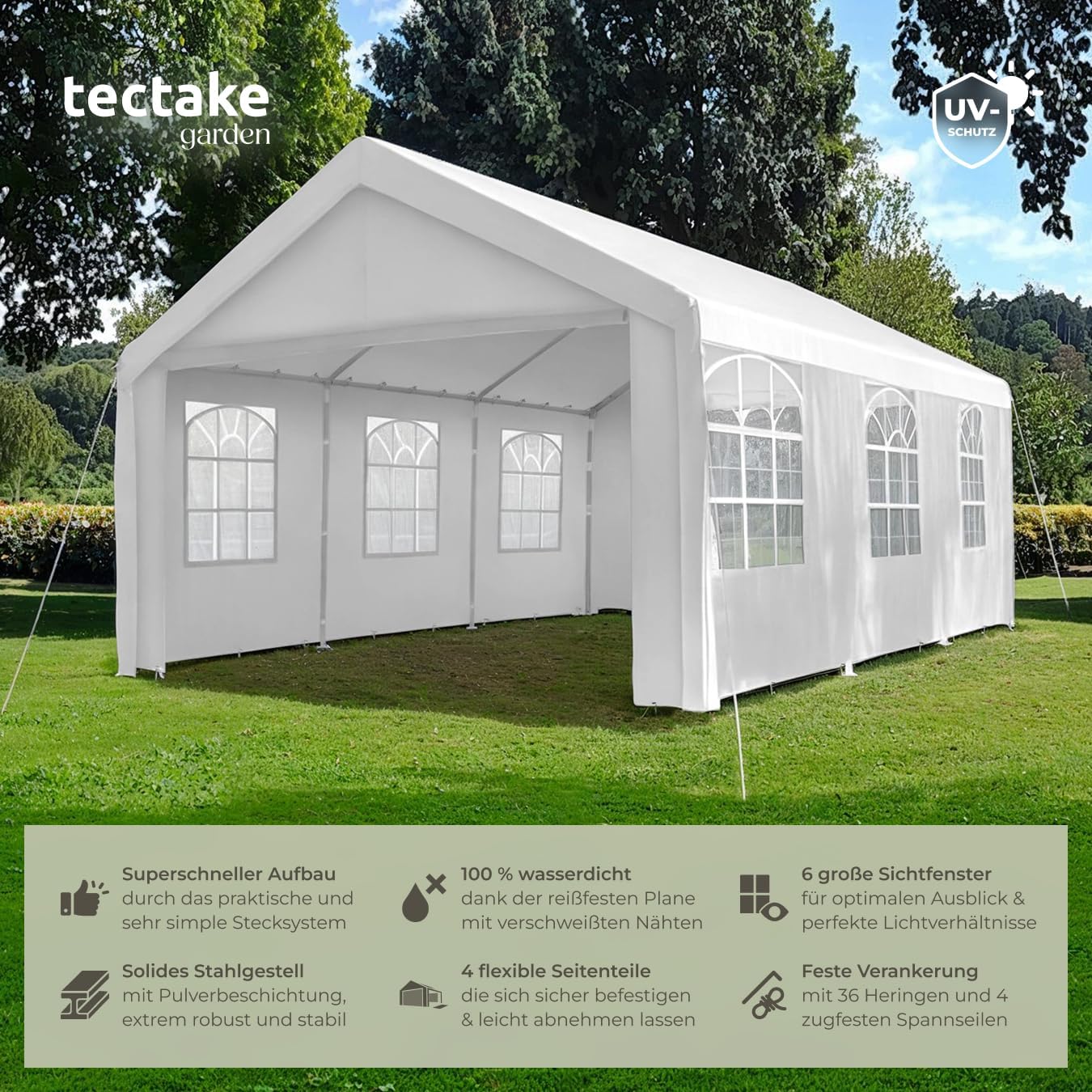 Thumbnail 1 de tectake Pavillon 4x6 m Partyzelt – wasserdicht, UV-beständig, mit 4 Seitenwänden