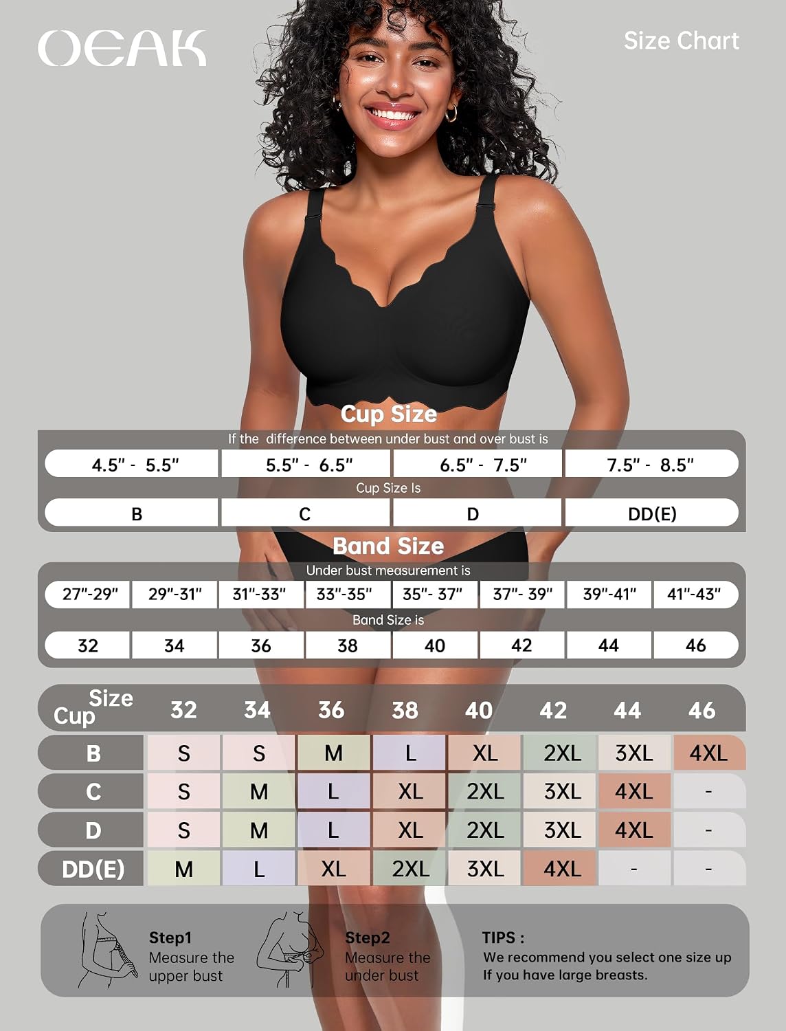 Detalle 2 de OEAK Women Jelly Bras No Underwire Scalloped Push Up Buttery Soft T-shirt Bra