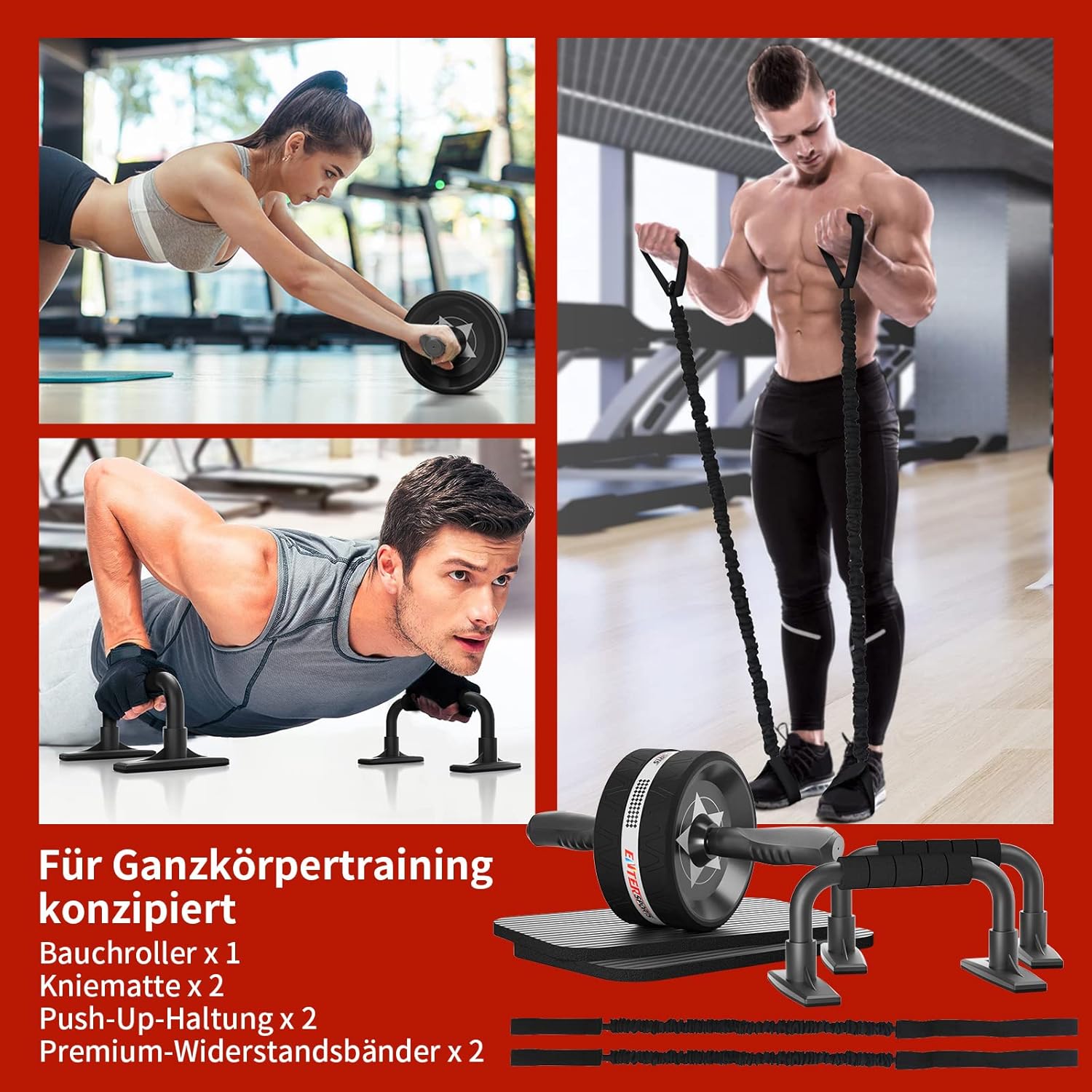 Thumbnail 1 de EnterSports Bauchroller, Bauchmuskeltrainer, Bauchmuskelroller mit Zwei Kniematte, Bauchrad Für Bauchmuskeltraining, Bauchtrainer für Zuhause, Geeignet für Anfänger, Fortgeschrittene und Profis