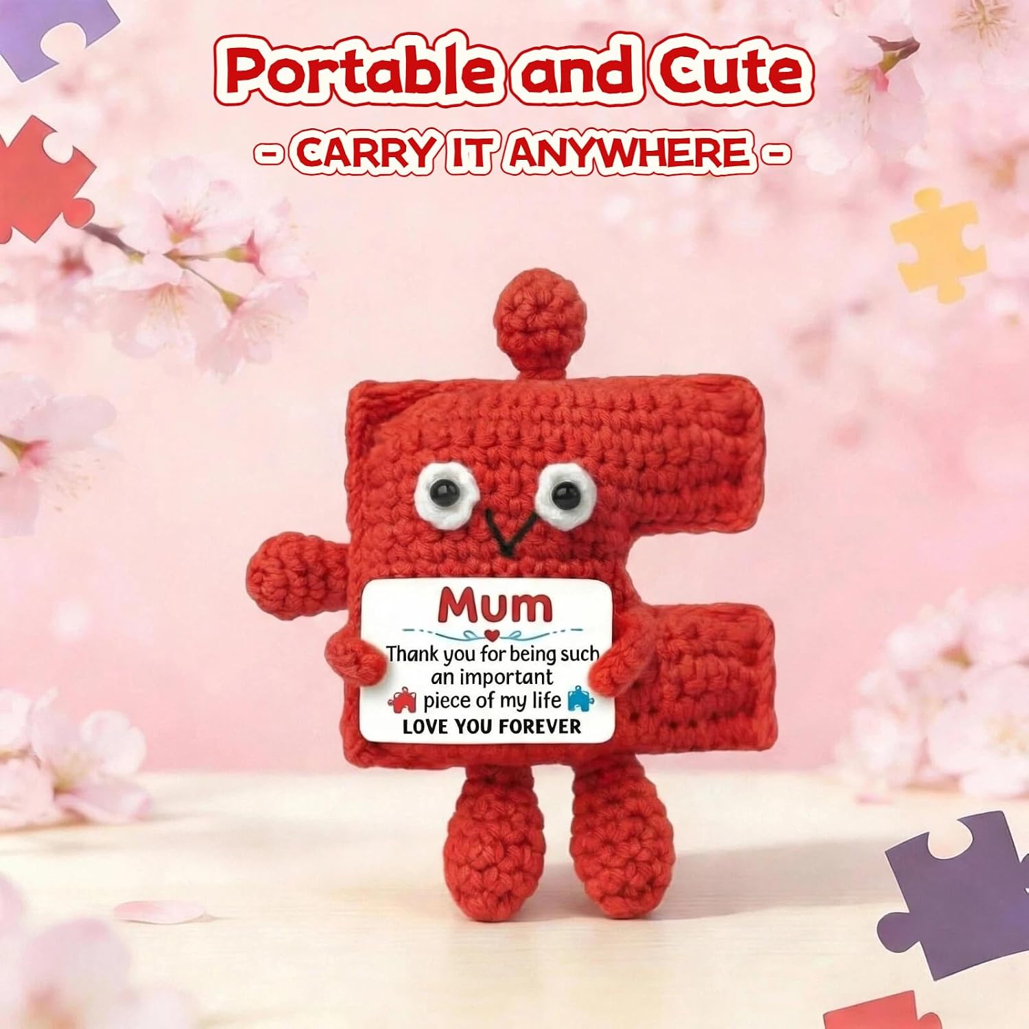 Detalle de SOMUSICTY Gifts for Mum: Handmade Crochet Puzzle Piece Decor — A Meaningful Keepsake for Birthdays and Mother’s Day