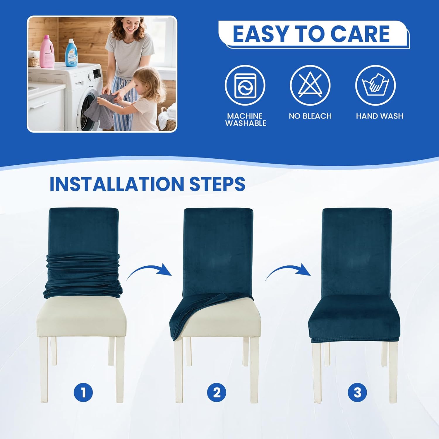 Thumbnail 6 de Ystyle Housse de Chaise Velours 4 Pièces – Housse Universelle Extensible, Bleu Paon