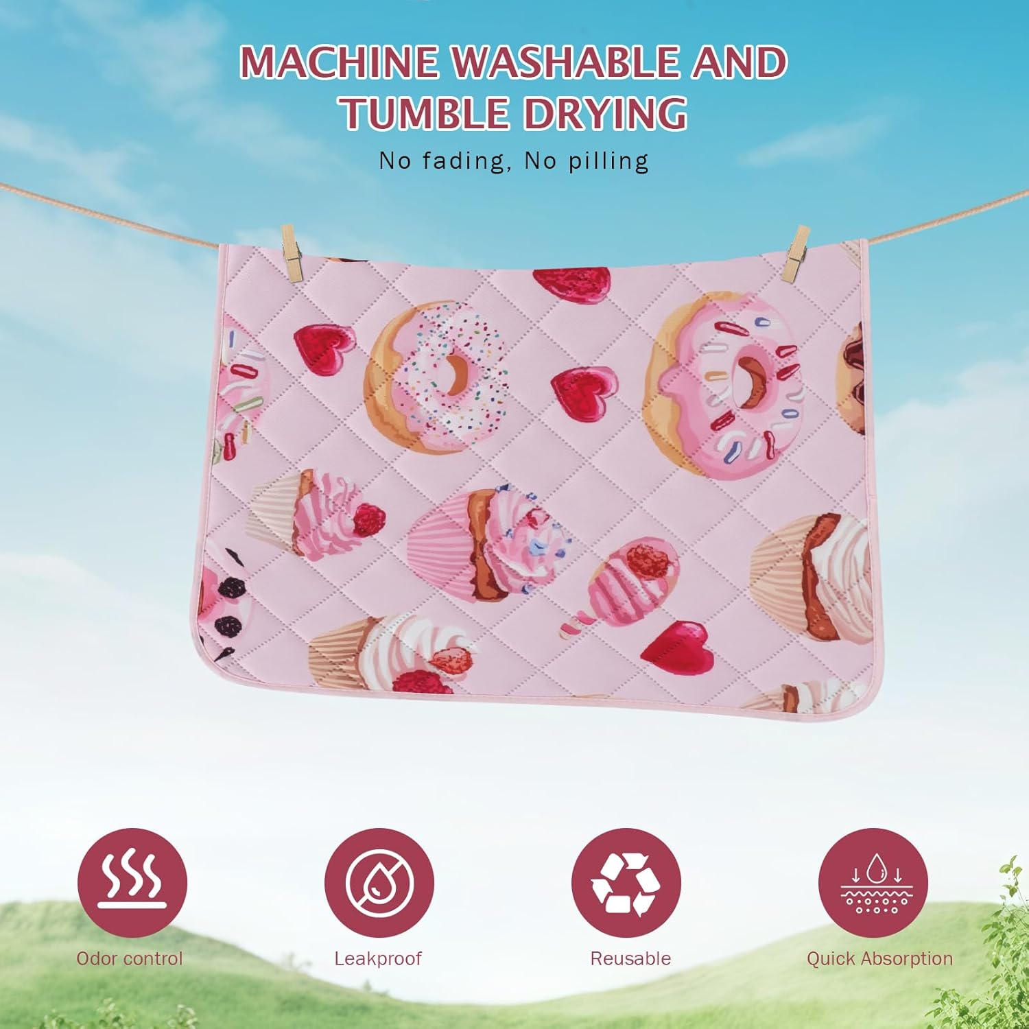 Detalle de IEUUMLER Washable Pee Pads for Dogs – 2 Pack Cake Pattern, 90x90cm