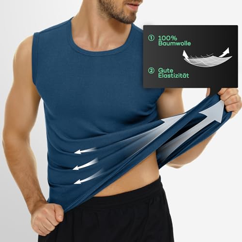 Detalle de FALARY Débardeur Homme Lot de 3 – 100% coton, Noir/Bleu/Olive, taille XL