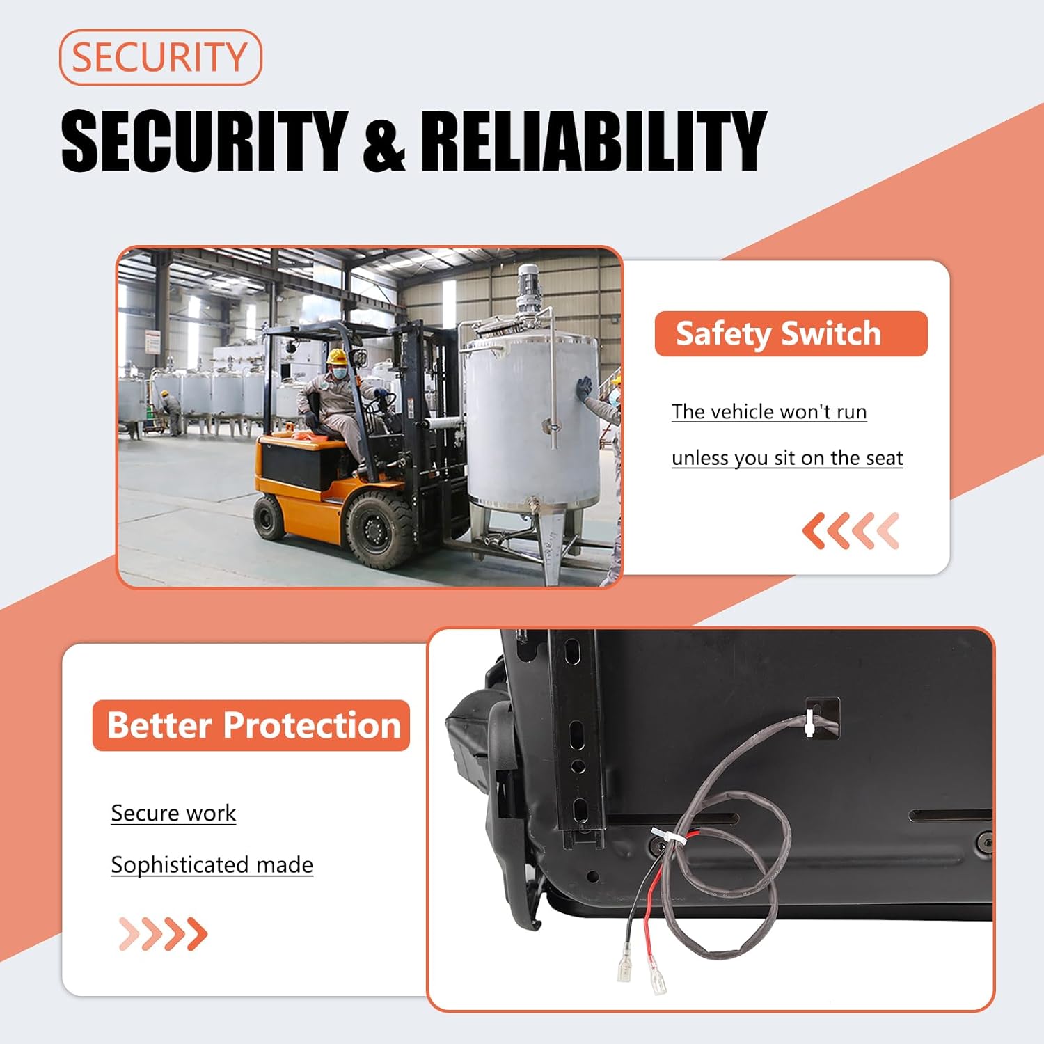 Detalle 2 de TICSEA Universal Forklift Seat — Adjustable Operator Seat with Safety Belt and Position Switch