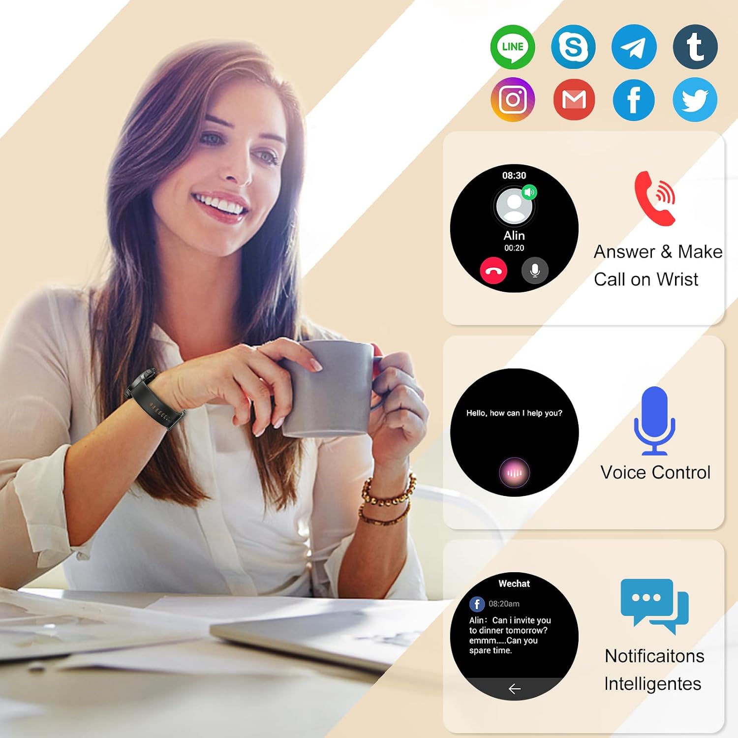 Detalle de 2026 Smartwatch Uomo Donna con schermo AMOLED 1.43'', Chiamate e WhatsApp, 100+ sport, IP68