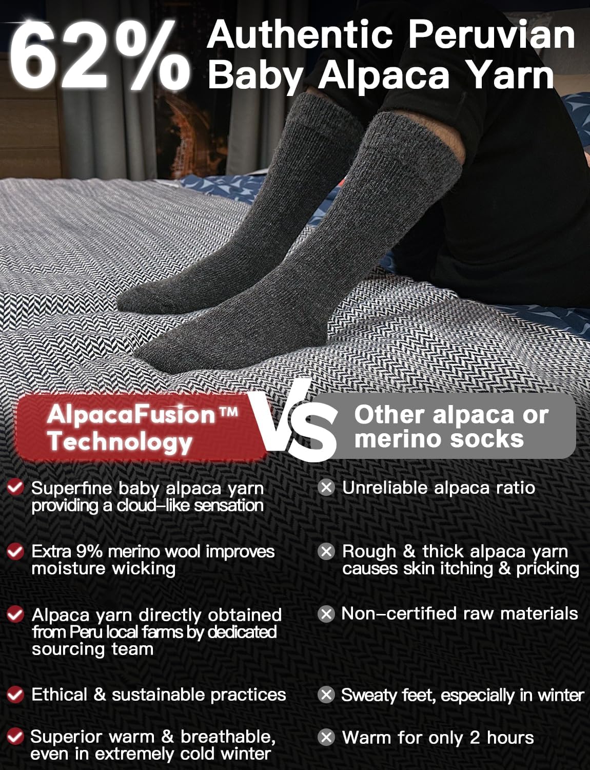 Detalle de Juclise Alpaca Wool Thermal Boot Socks, Heavyweight Winter Warmth