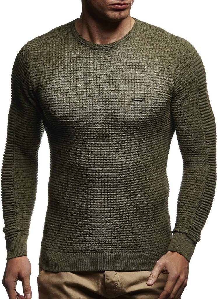 Detalle de Leif Nelson LN1545 Pullover en Tricot avec Capuche – Pull légèrement doublé, Kaki