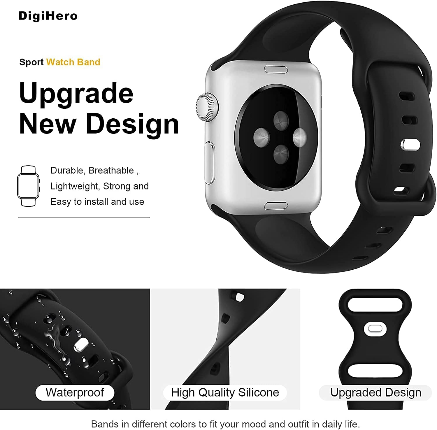 Detalle de DigiHero Silicone Sport Strap for Apple Watch – Navy Blue (38–46mm)
