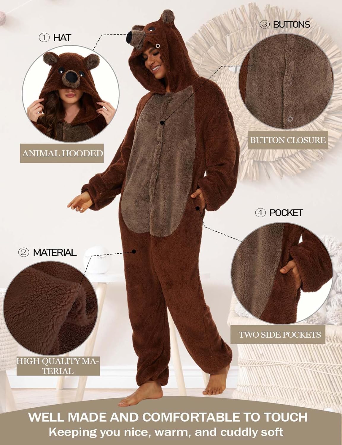 Thumbnail 3 de chuangminghangqi tuta invernale in pile/“peluche” gigante con cappuccio: pigiama unisex animale