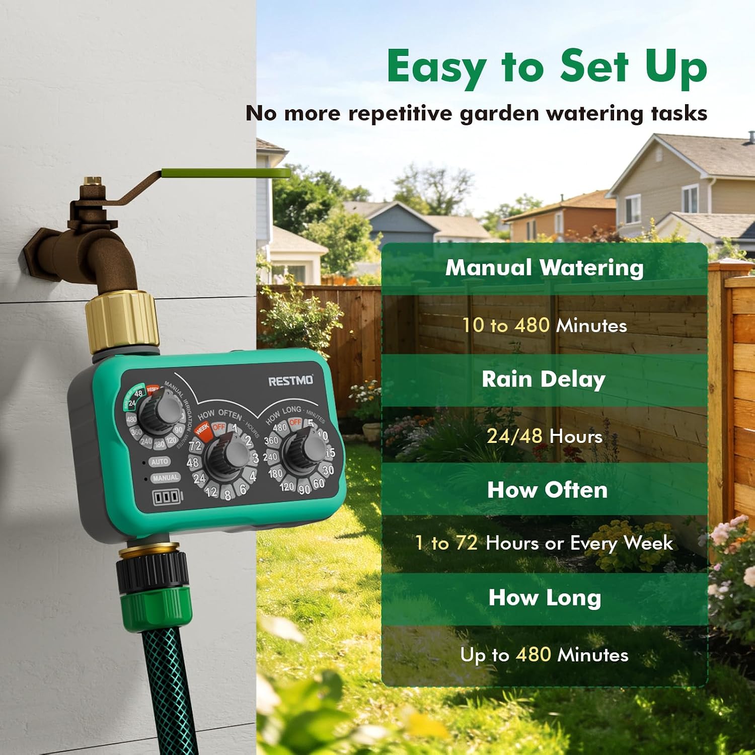 Detalle de Restmo 3-Dial Analog Water Timer with Brass Inlet & Outlet (480 Minutes Max)