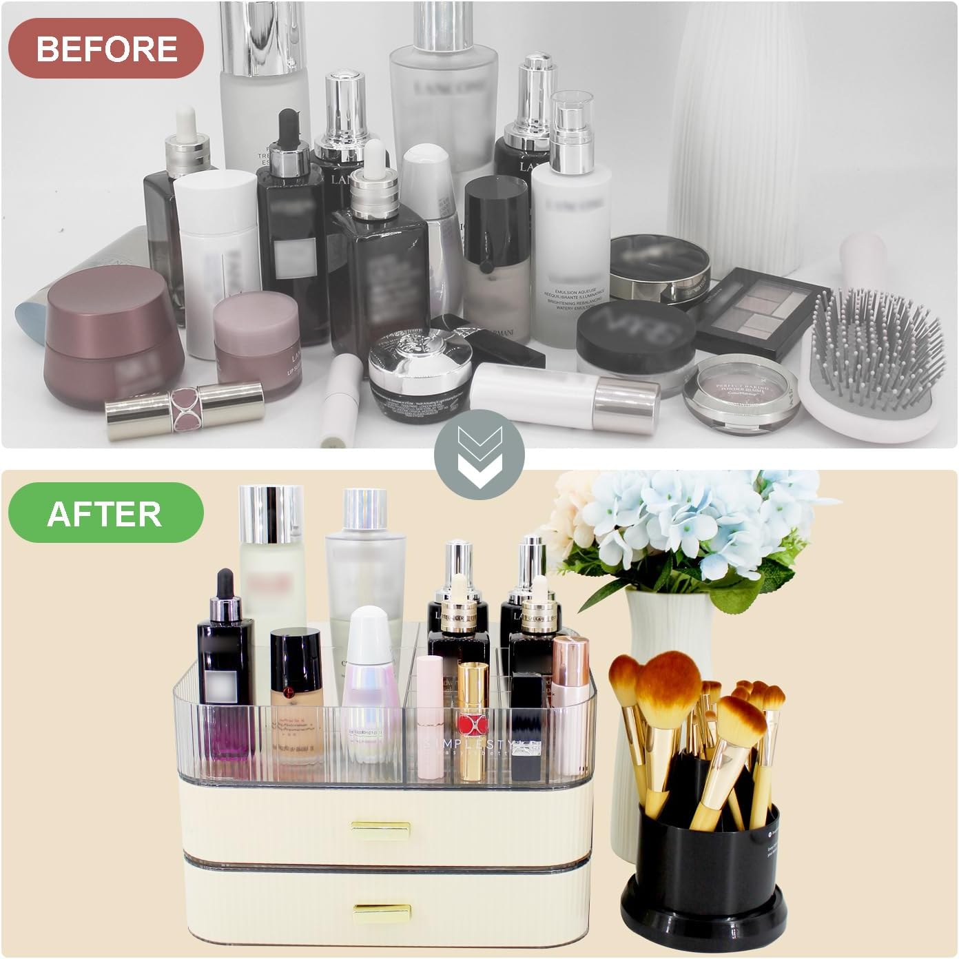Detalle de Womanht Makeup Organizer with 2 Drawers – Large Capacity Cosmetic Storage for Vanity