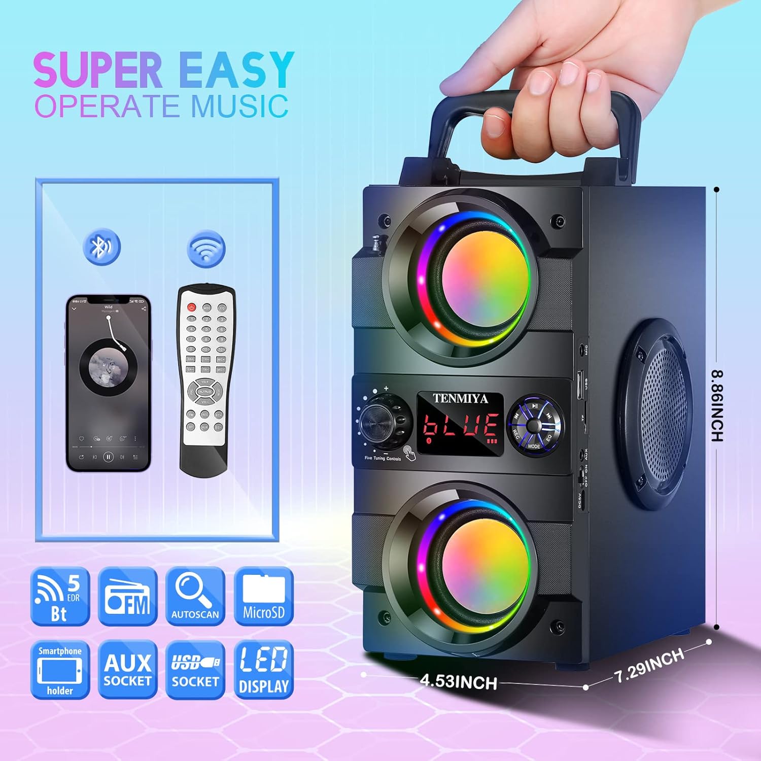 Detalle 2 de Altoparlante Bluetooth 40W con subwoofer e luci LED 🎵