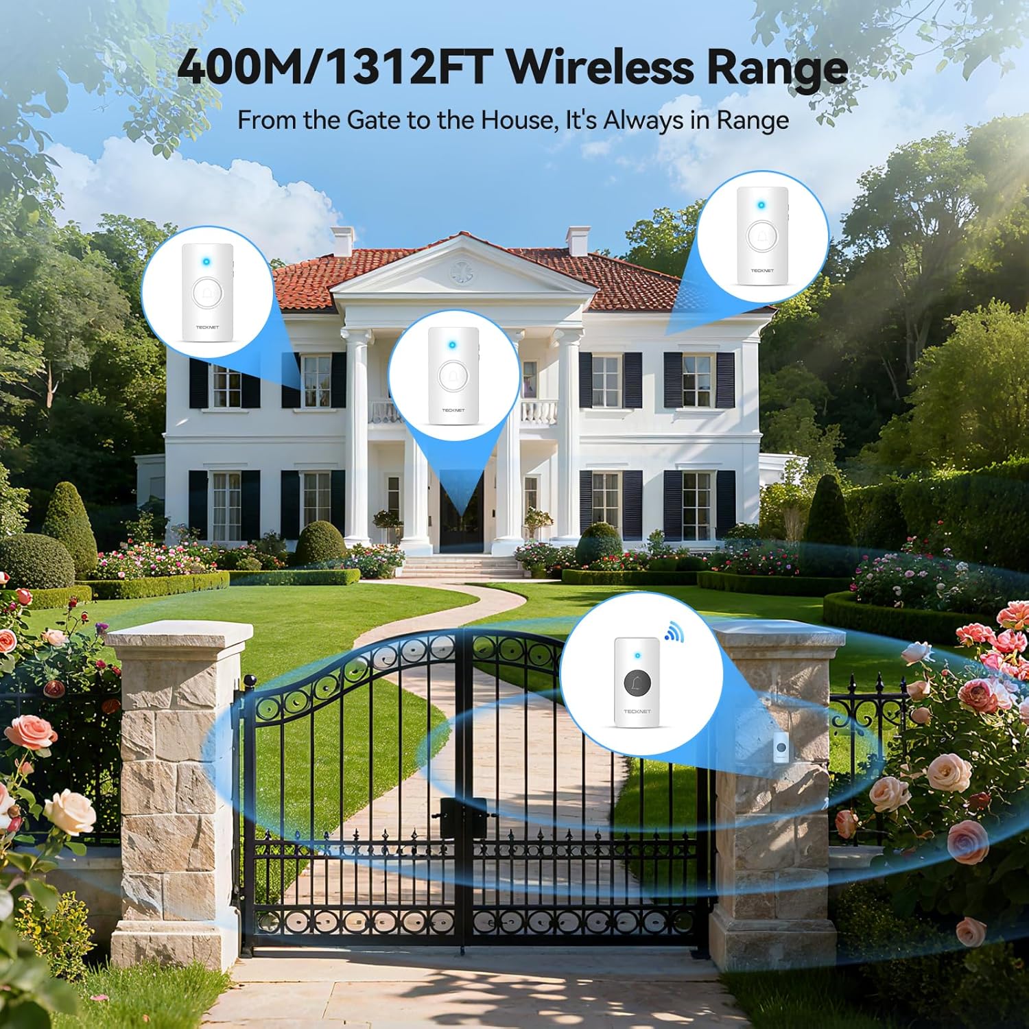 Thumbnail 1 de TECKNET Wireless Doorbell with 3 Receivers 1312 ft 🚪