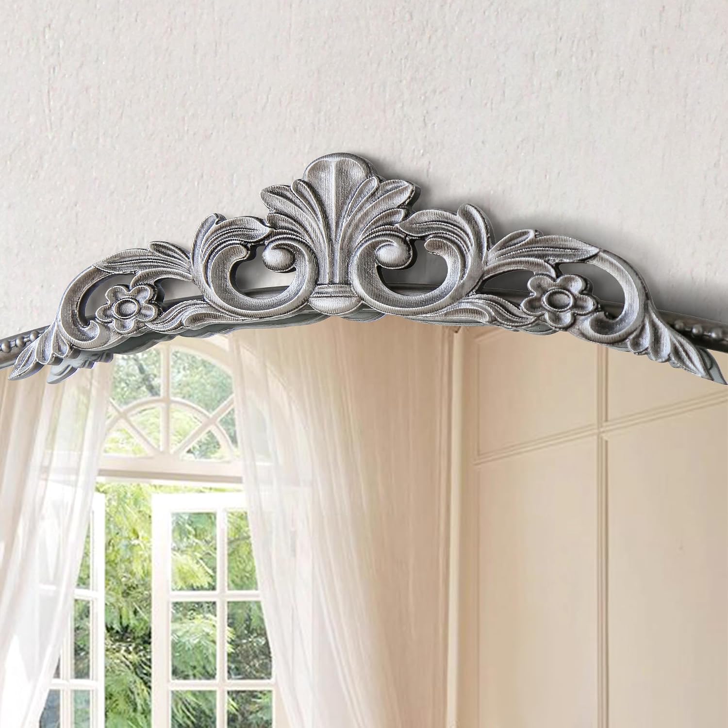 Detalle de Micasso Vintage Traditional Silver Mirror 24"x36" — French Baroque Arch with HD Reflectivity