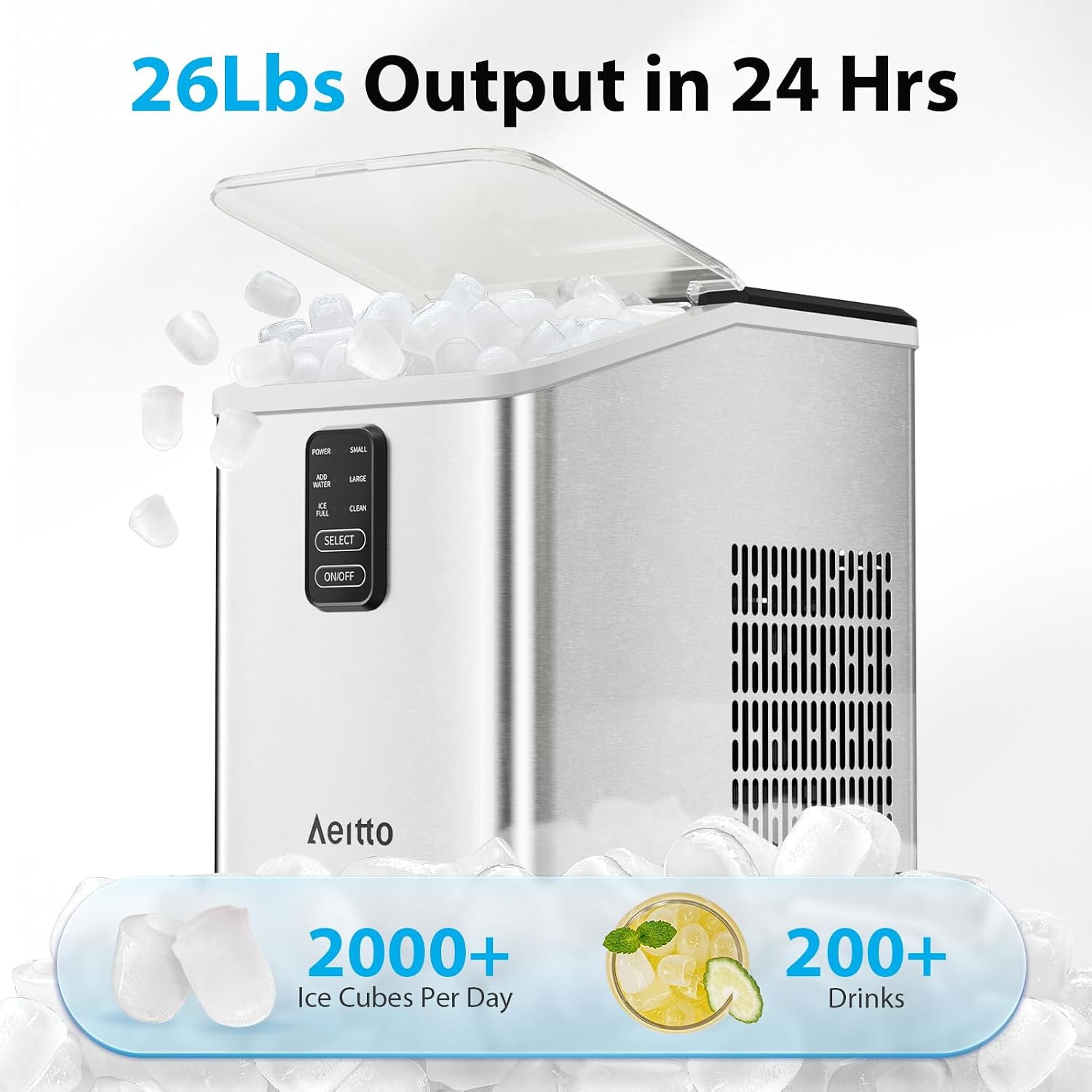 Detalle de Aeitto Countertop Ice Maker 26 lbs/24H